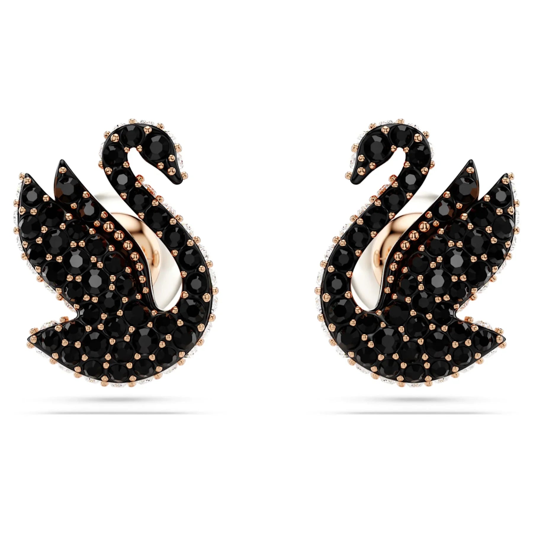 Damskie kolczyki sztyfty z czarną różą w kształcie łabędzia – Swarovski