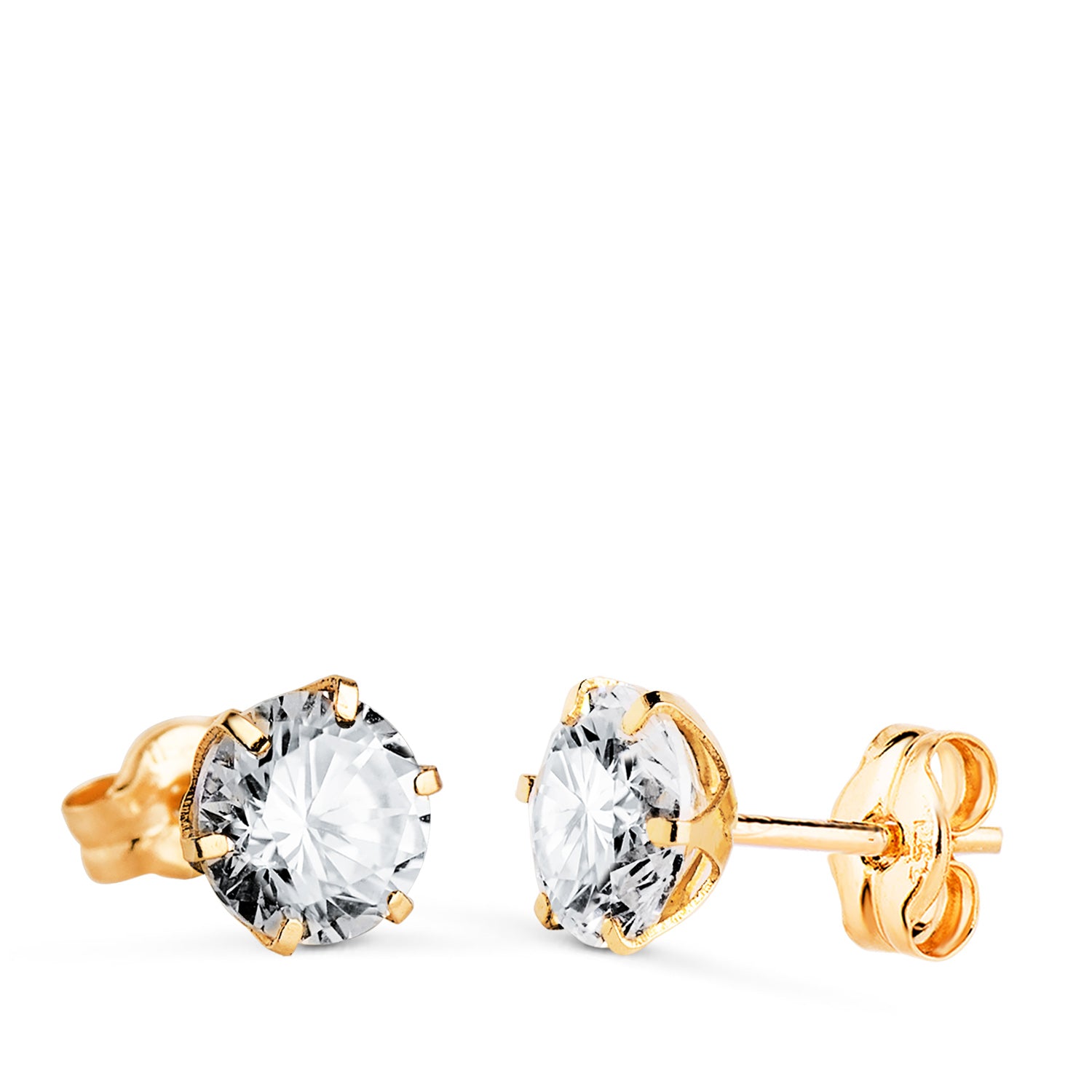 18K geelgouden 6-polige oorbellen met zirkonia. Breedte: 6 mm vlindersluiting