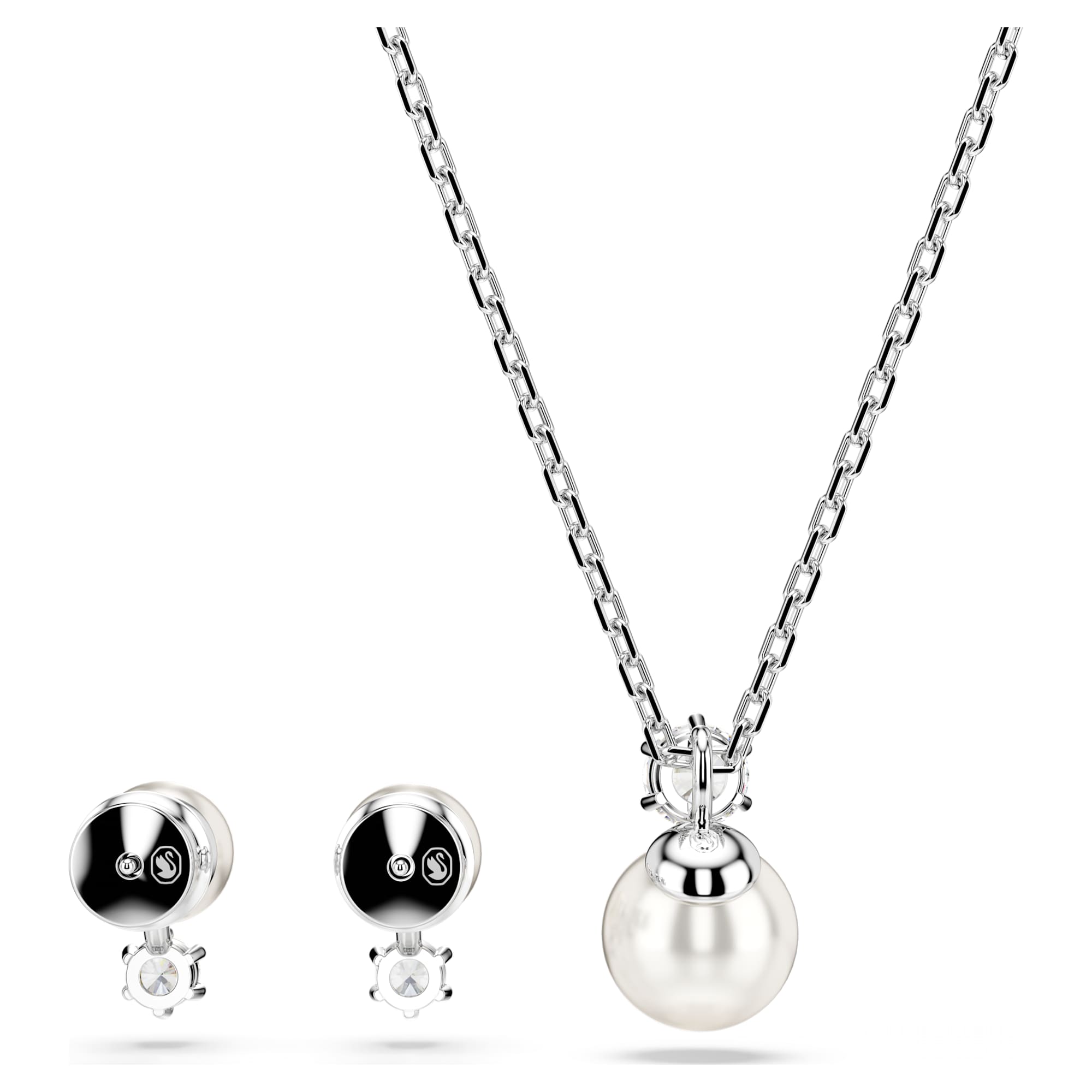 Matrix Crystal Pearl Round White Rhodium Plated Set – Swarovski