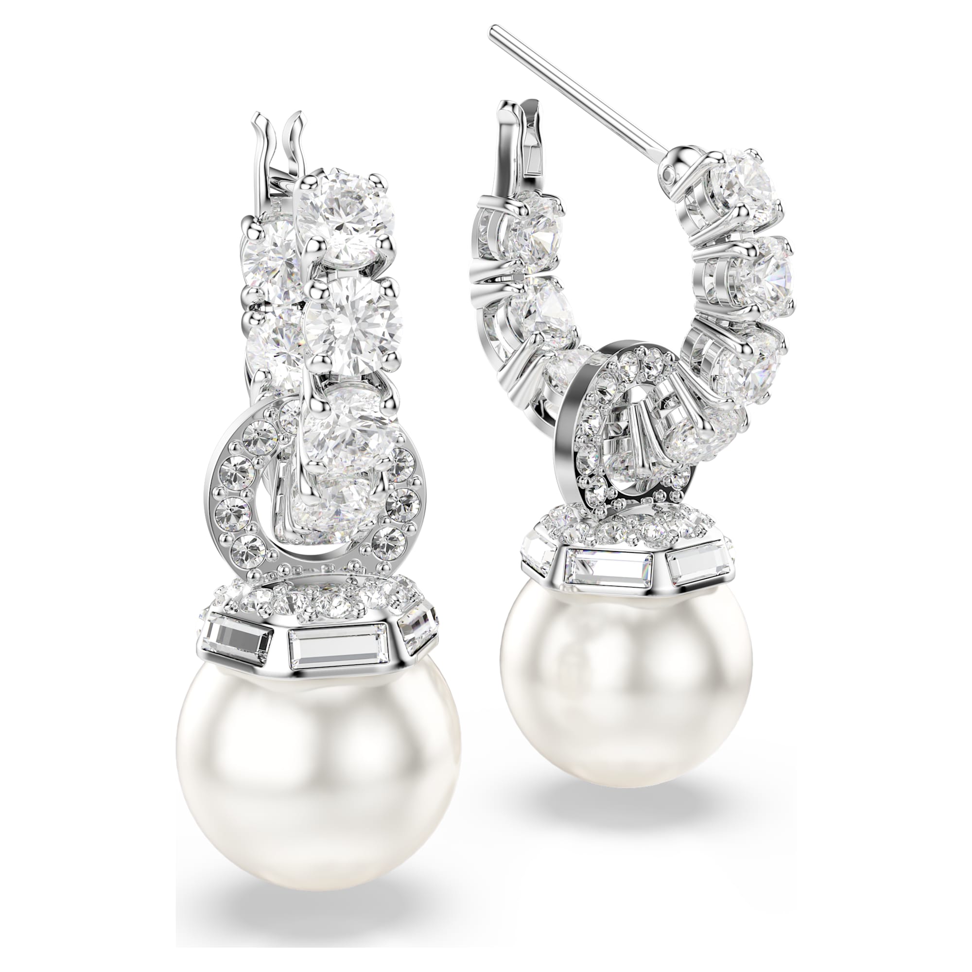 Boucles d’Oreilles Femme Matrix Perle Blanc Argenté – Swarovski
