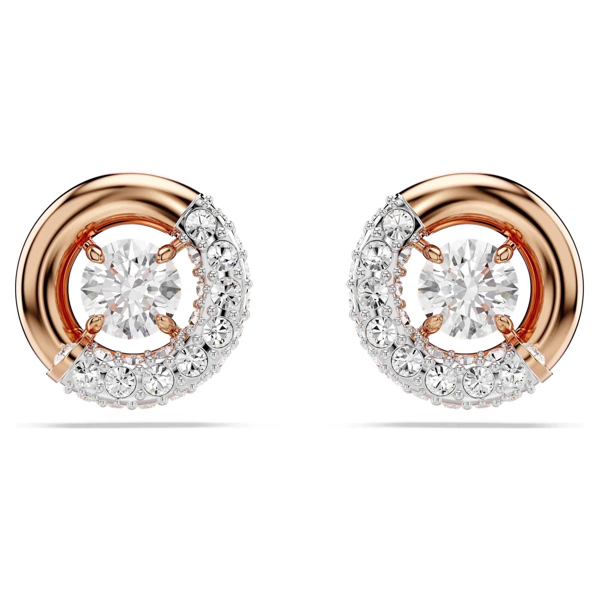 Swarovski küpe - Dextera - Yuvarlak kesim - Beyaz ve Roze