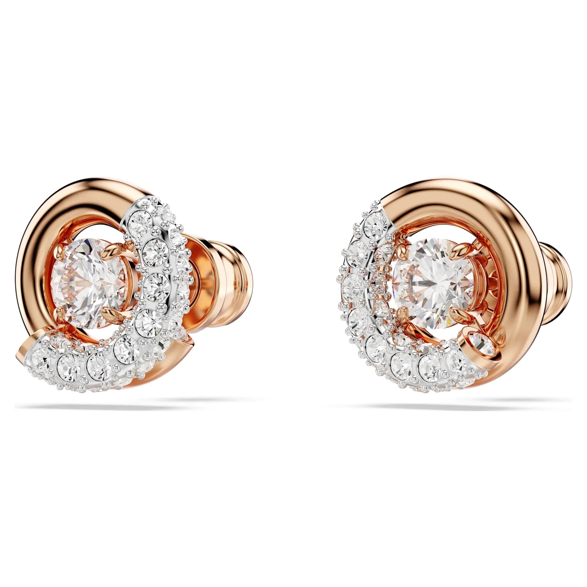 Swarovski küpe - Dextera - Yuvarlak kesim - Beyaz ve Roze görünüm 4