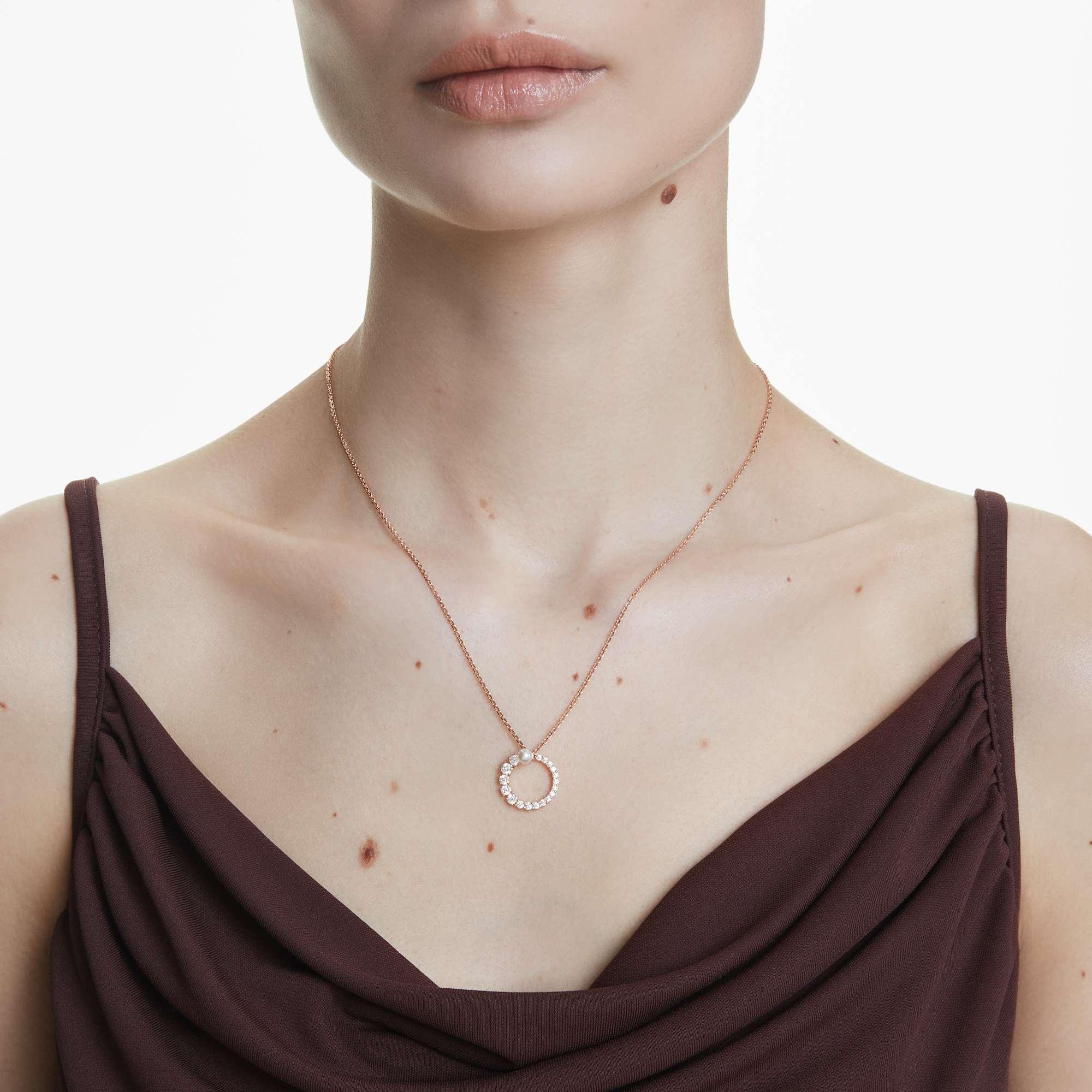 Matrix-Anhänger, rund, Kristallperle, Weiß-Roségold – Swarovski-Ansicht 2