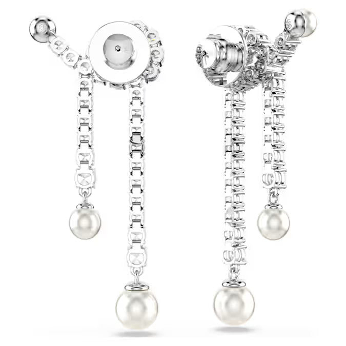 Women's Drop Earrings Matrix Crystal Pearl Round White Rhodium Plated – Swarovski