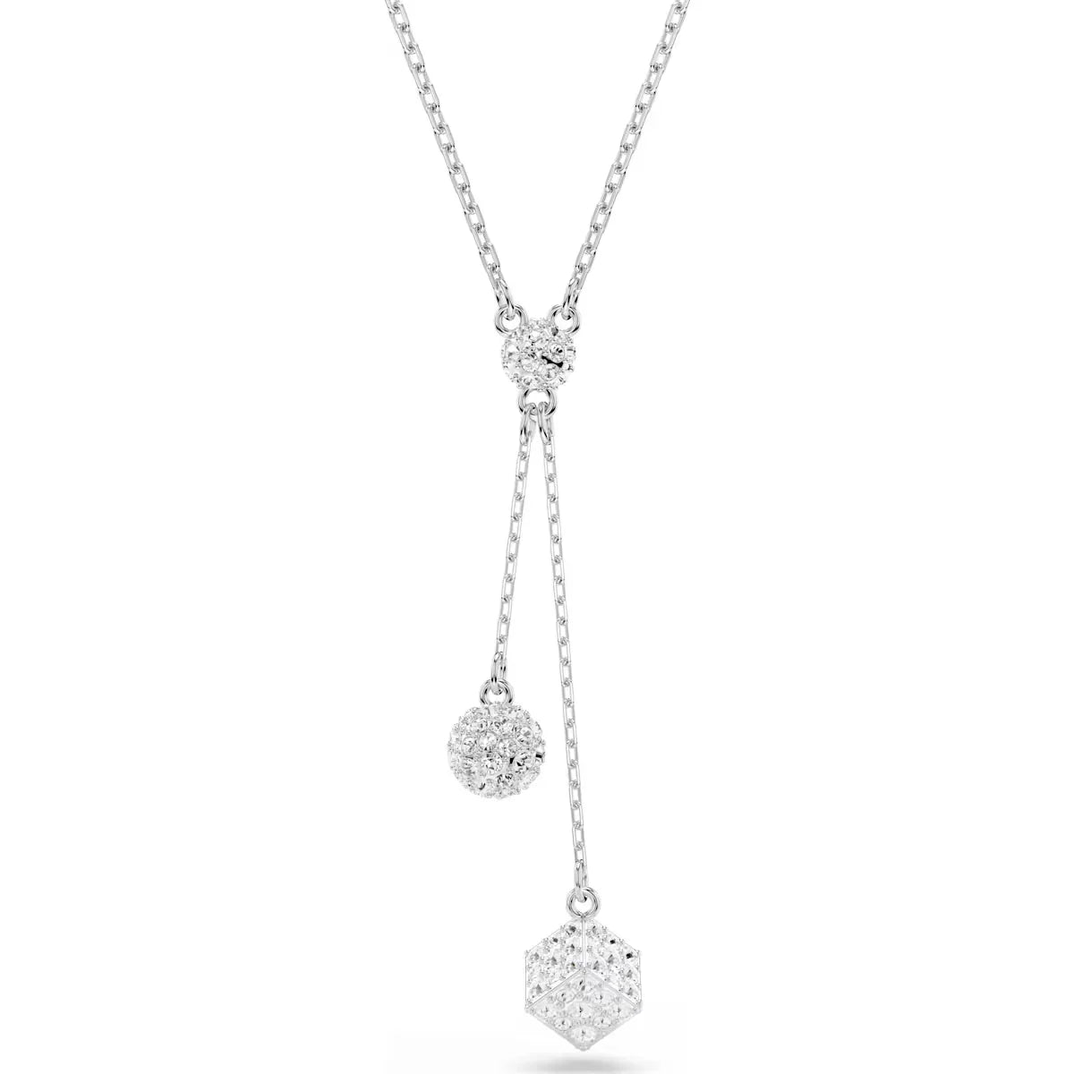 Pingente Y Dextera Esfera Redonda e Cubo Branco Banhado a Ródio - Swarovski