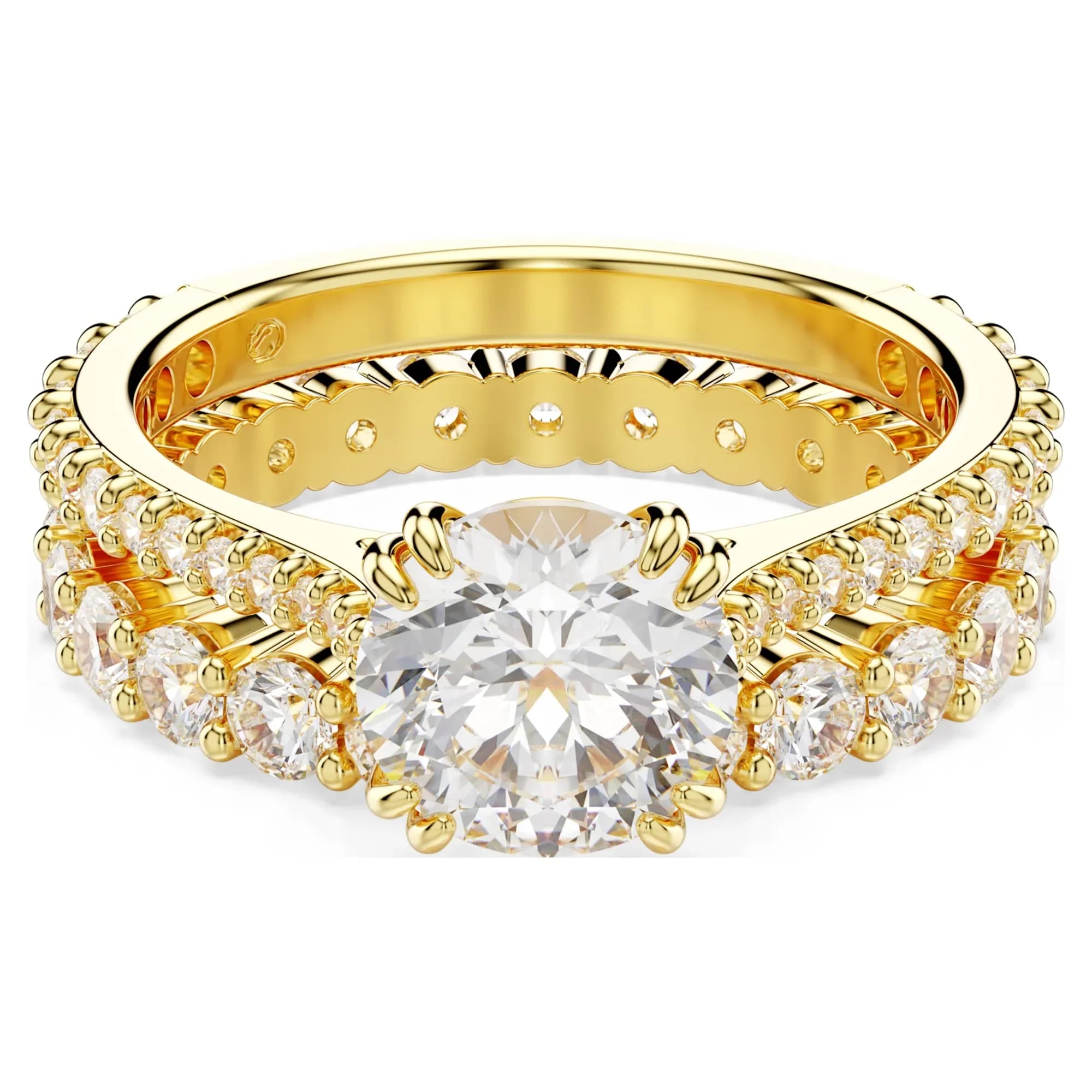 Anel Swarovski - Stilla - Corte Redondo - Revestimento Branco e Dourado