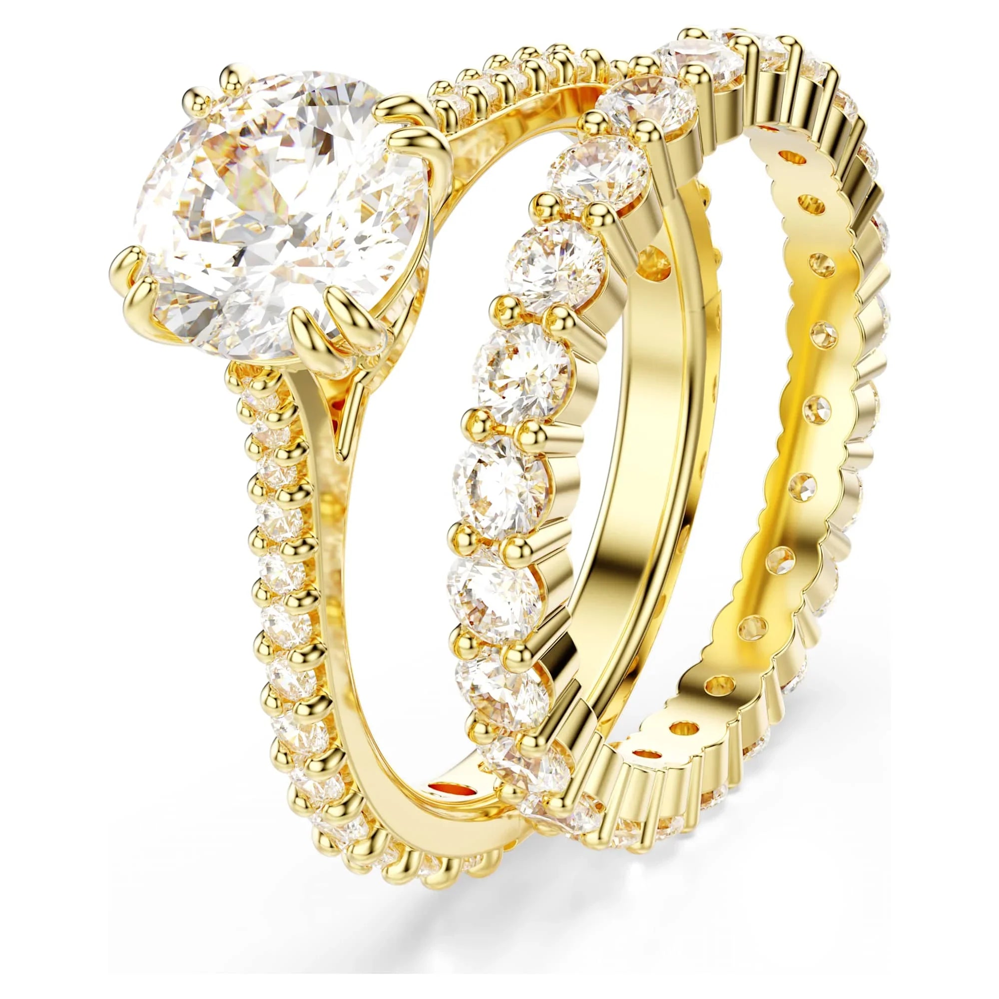 Inel Swarovski - Stila - Croială rotundă - Placare în nuanță de alb și aur Vedere 3
