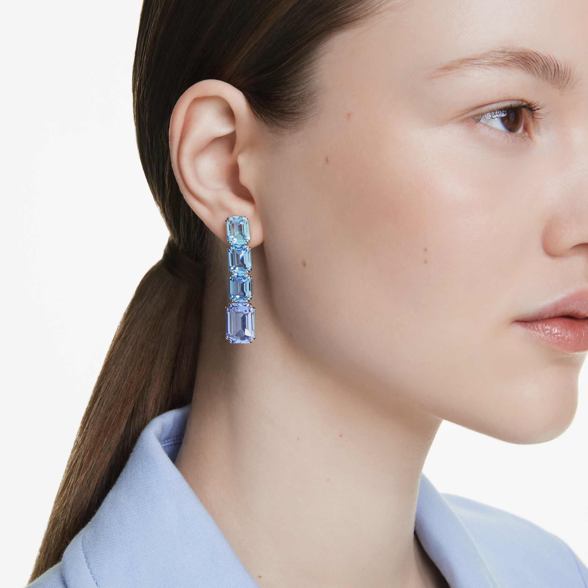 Millenia örhängen för kvinnor Octagonal Blue Silver – Swarovski view 2