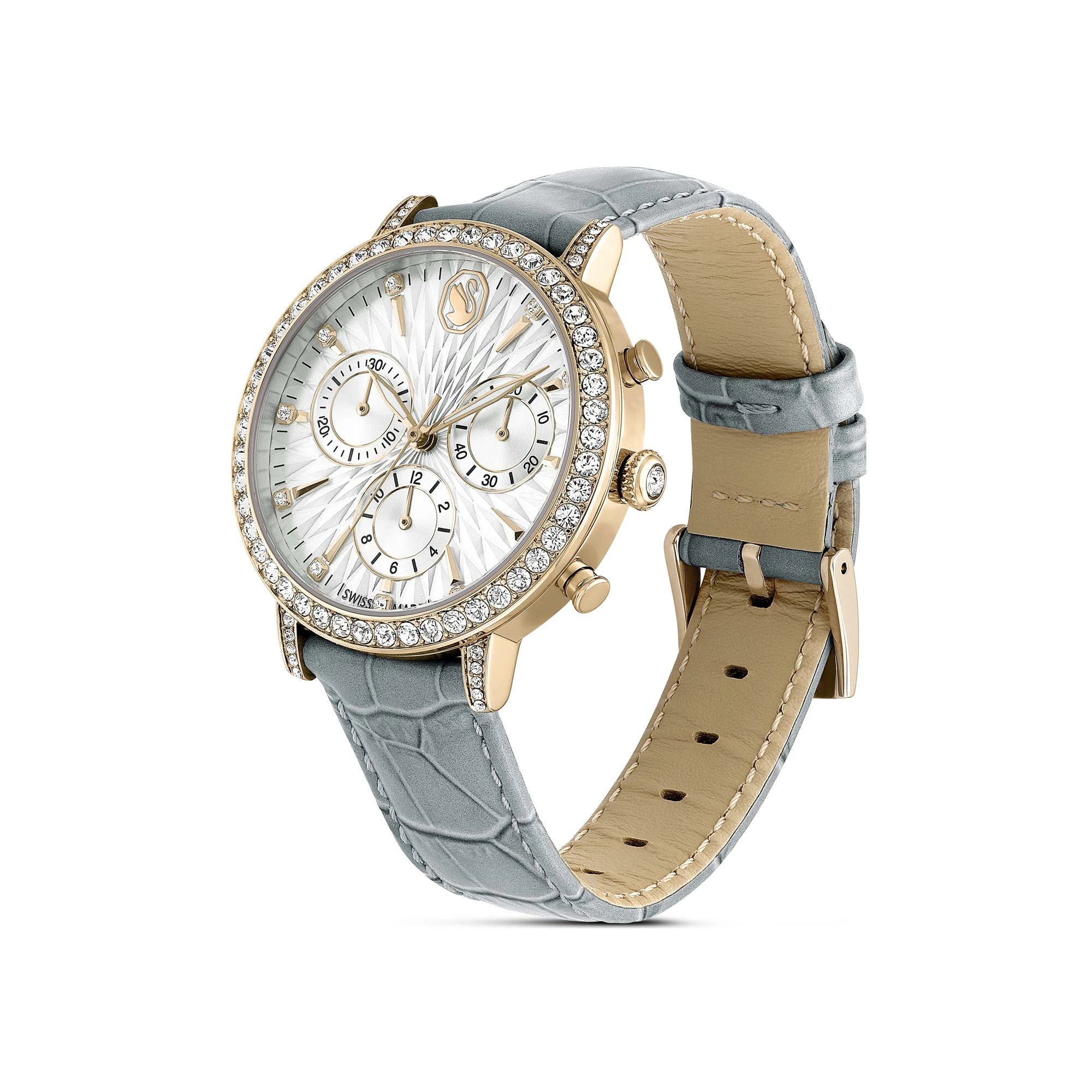 Matrix Tennis Chrono Women's Watch Golden Gray Leather – Swarovski