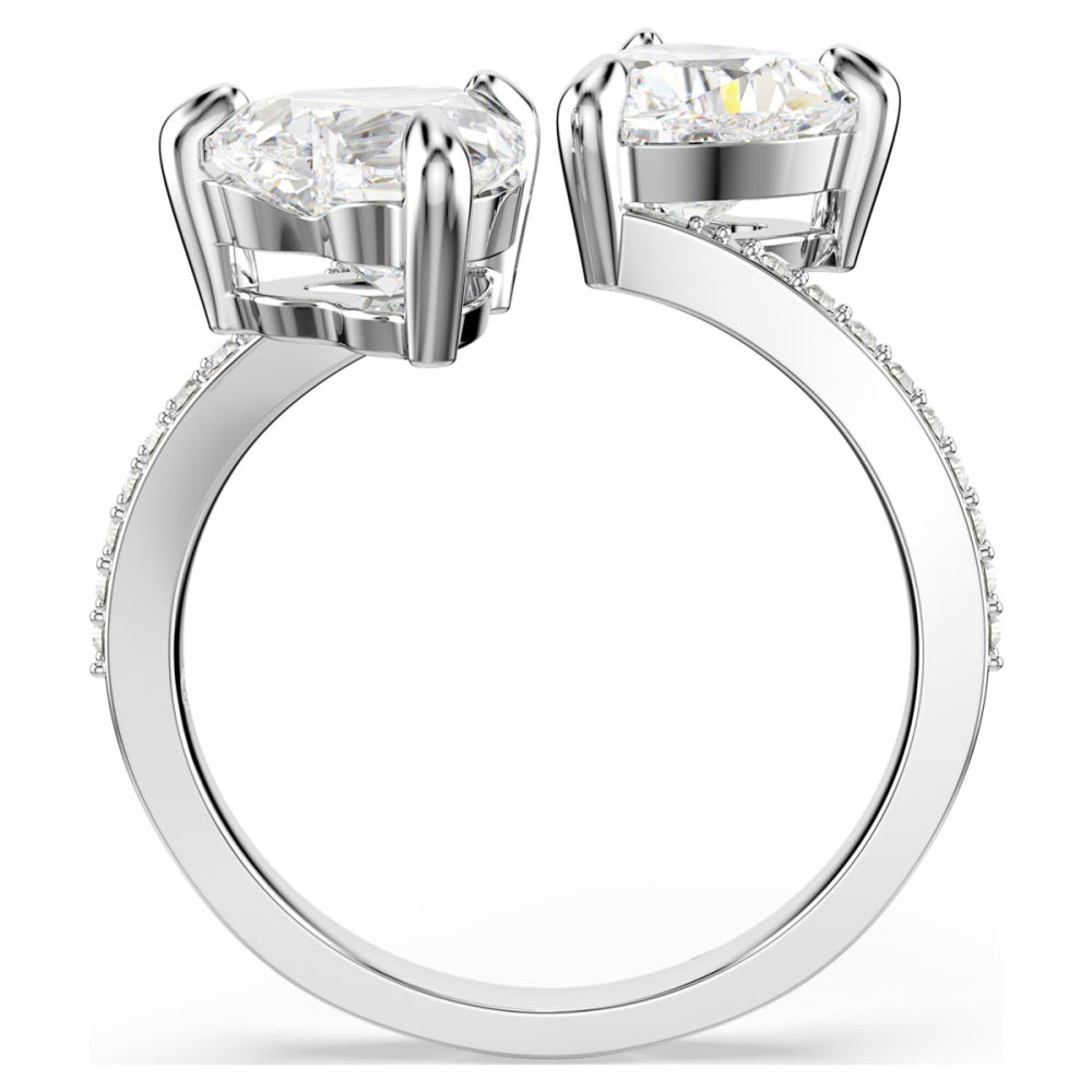 Women's Open Ring Mesmera Attract Pavé Heart White Silver – Swarovski