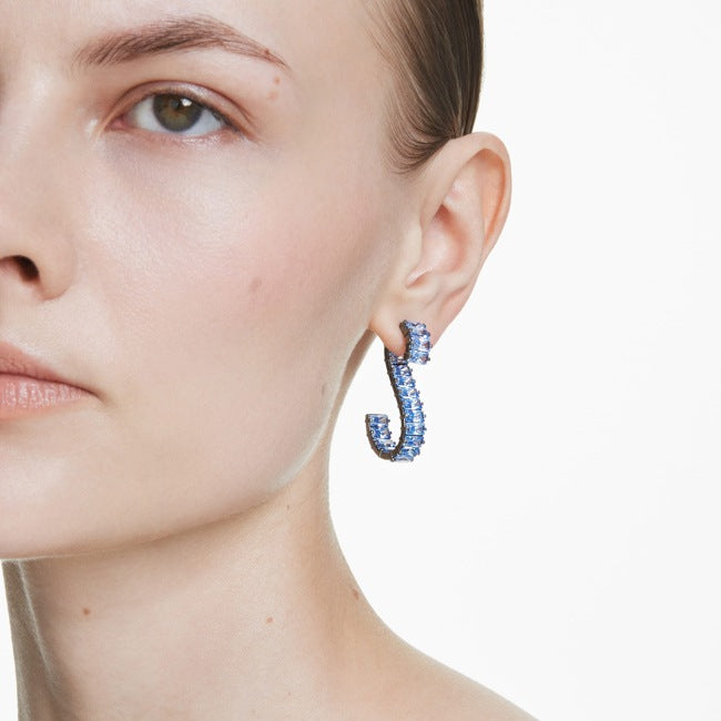 Orecchini pendenti Matrix da donna placcati in rutenio blu baguette – Swarovski