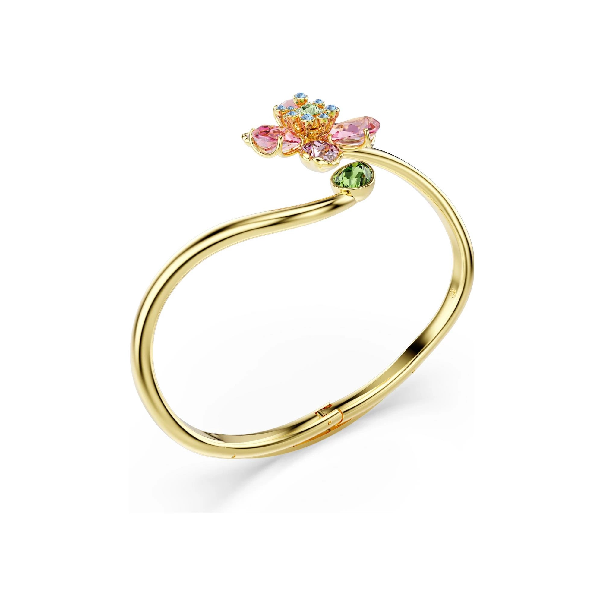 Idyllia Women's Gold Bangle Bracelet with Flower Pattern – Swarovski