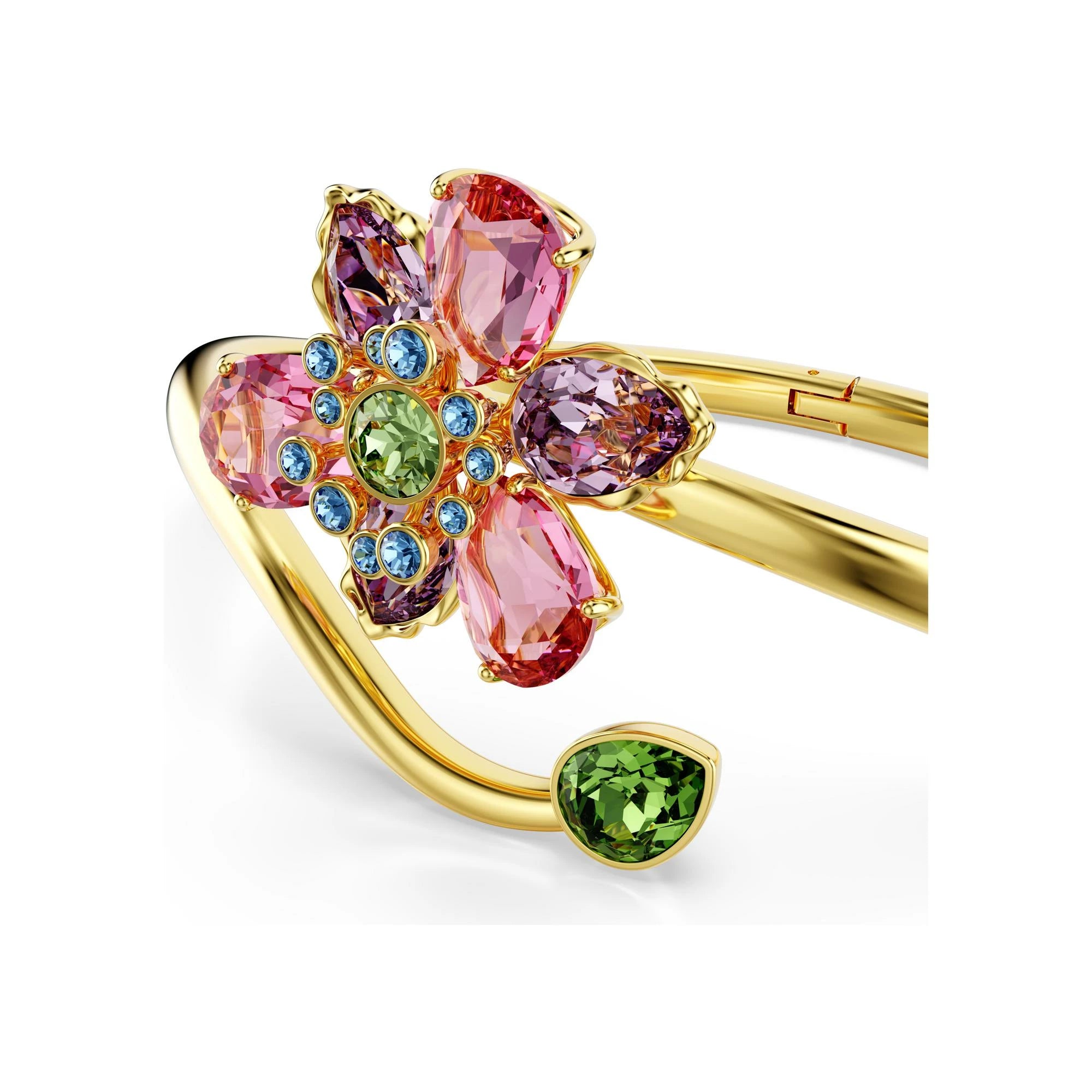 Idyllia Women's Gold Bangle Bracelet with Flower Pattern – Swarovski