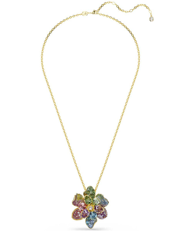 Ciondolo e spilla in oro multicolore Idyllia Pavé Flower – Swarovski