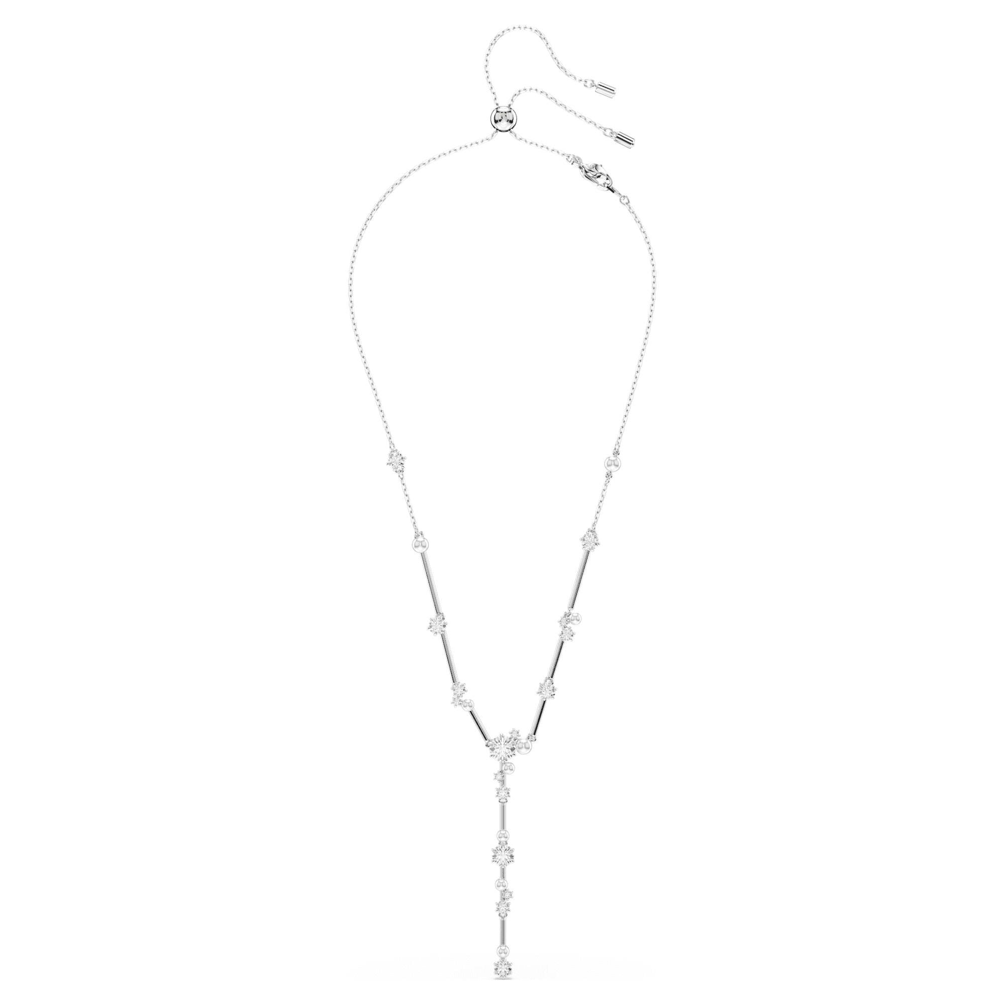 Constella Crystal Pearl Round White Rhodium Plated Y Necklace – Swarovski