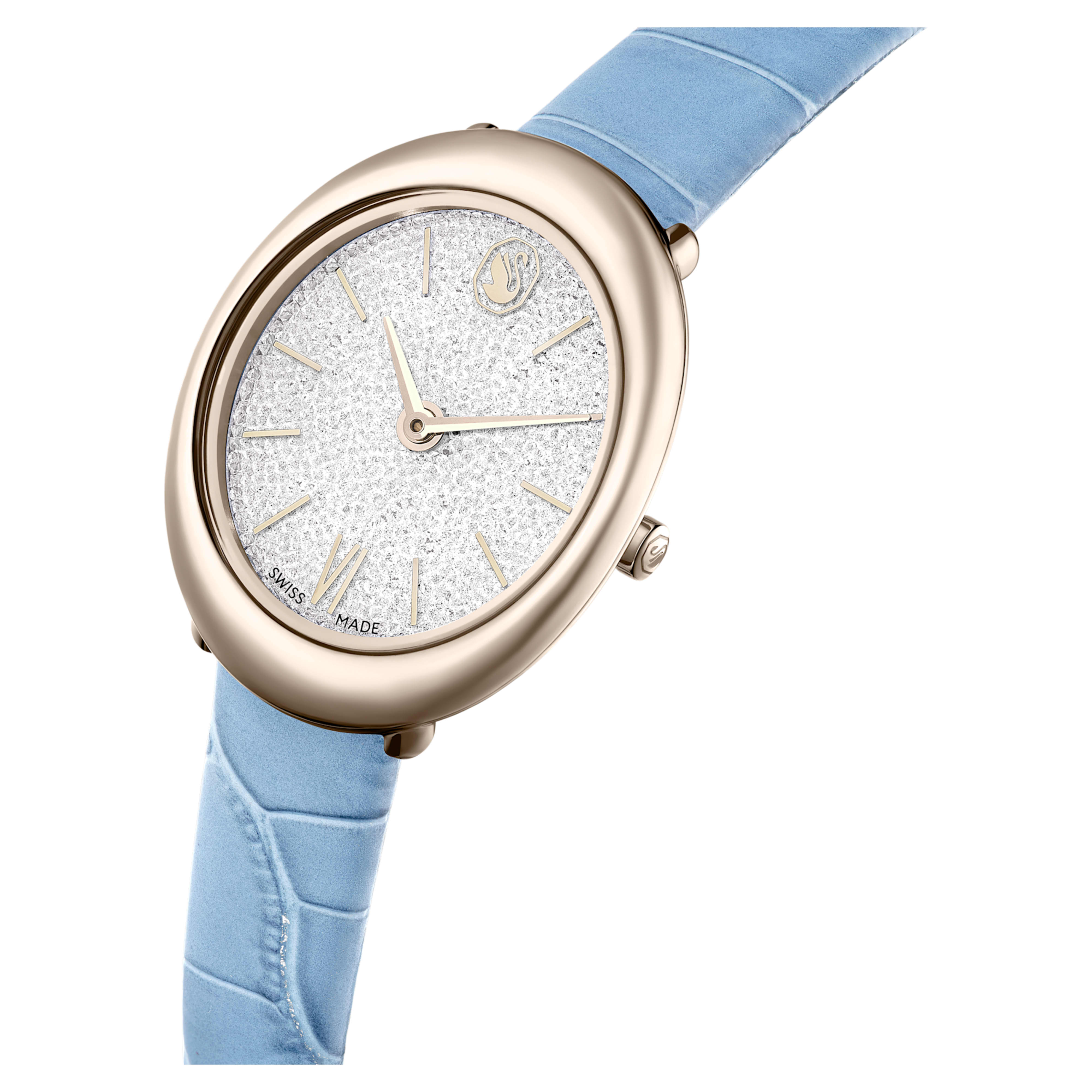 Imber Oval champagne blue leather watch – Swarovski