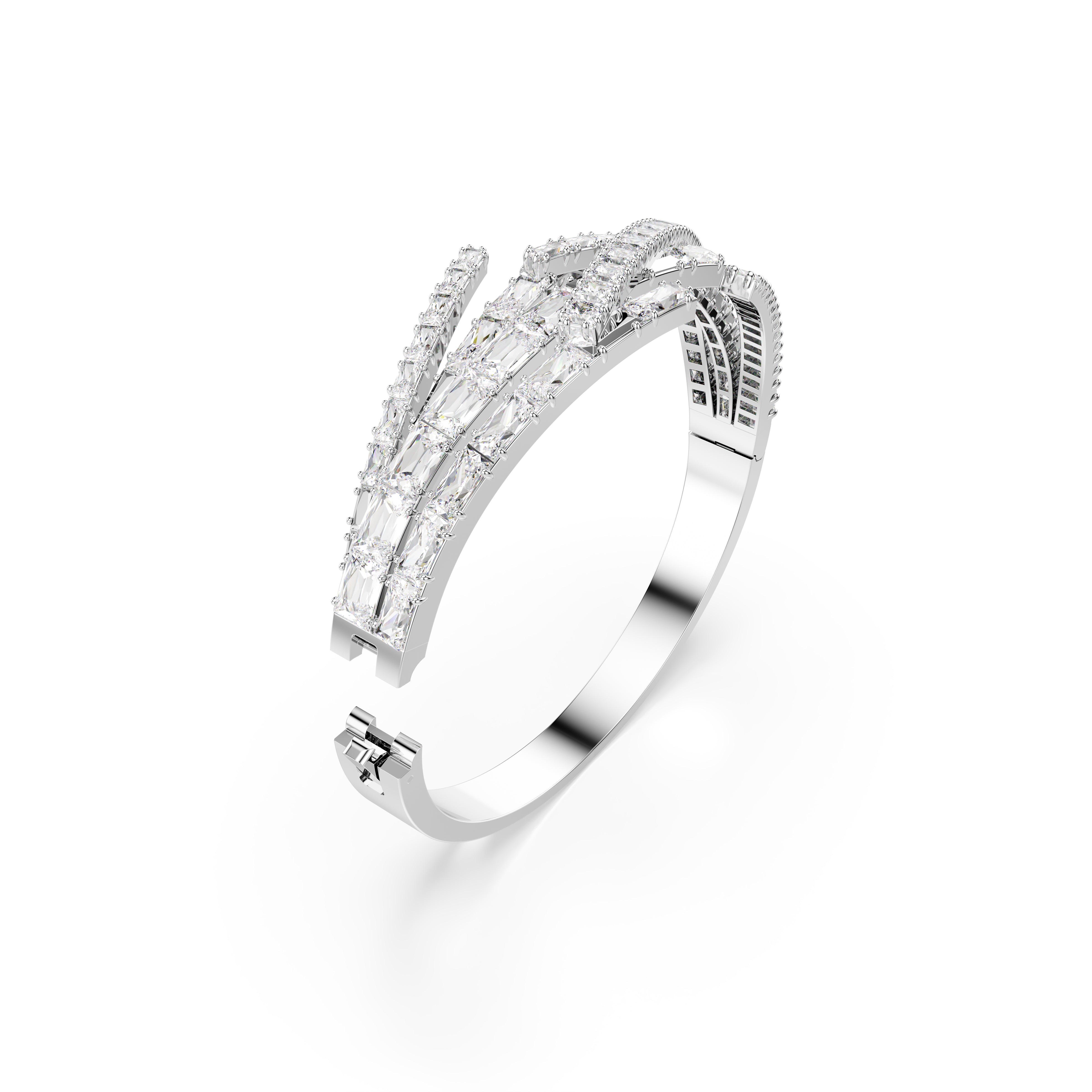 Matrix - White Silver - Bangle Bracelet - Swarovski