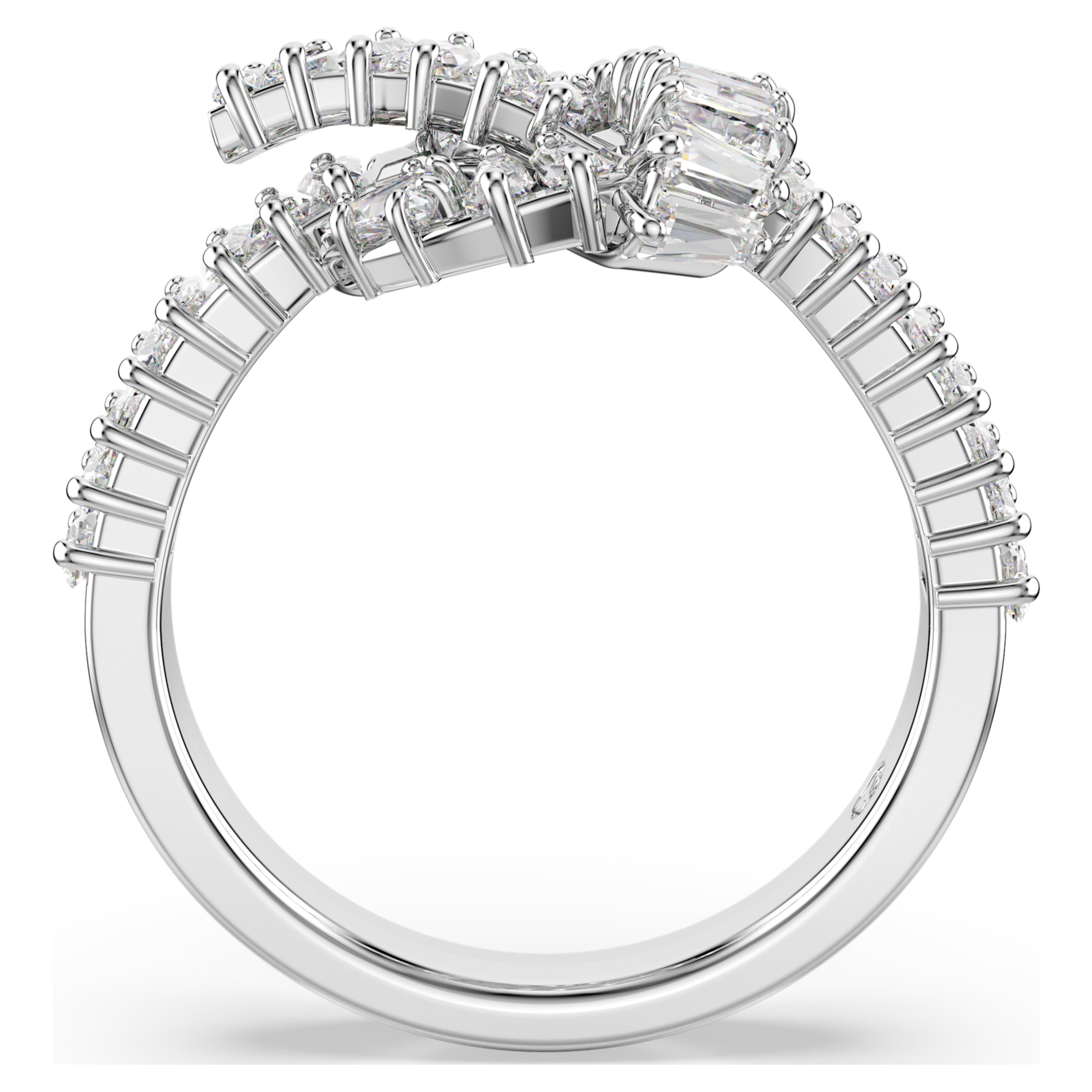White rhodium-plated Matrix bow baguette ring – Swarovski