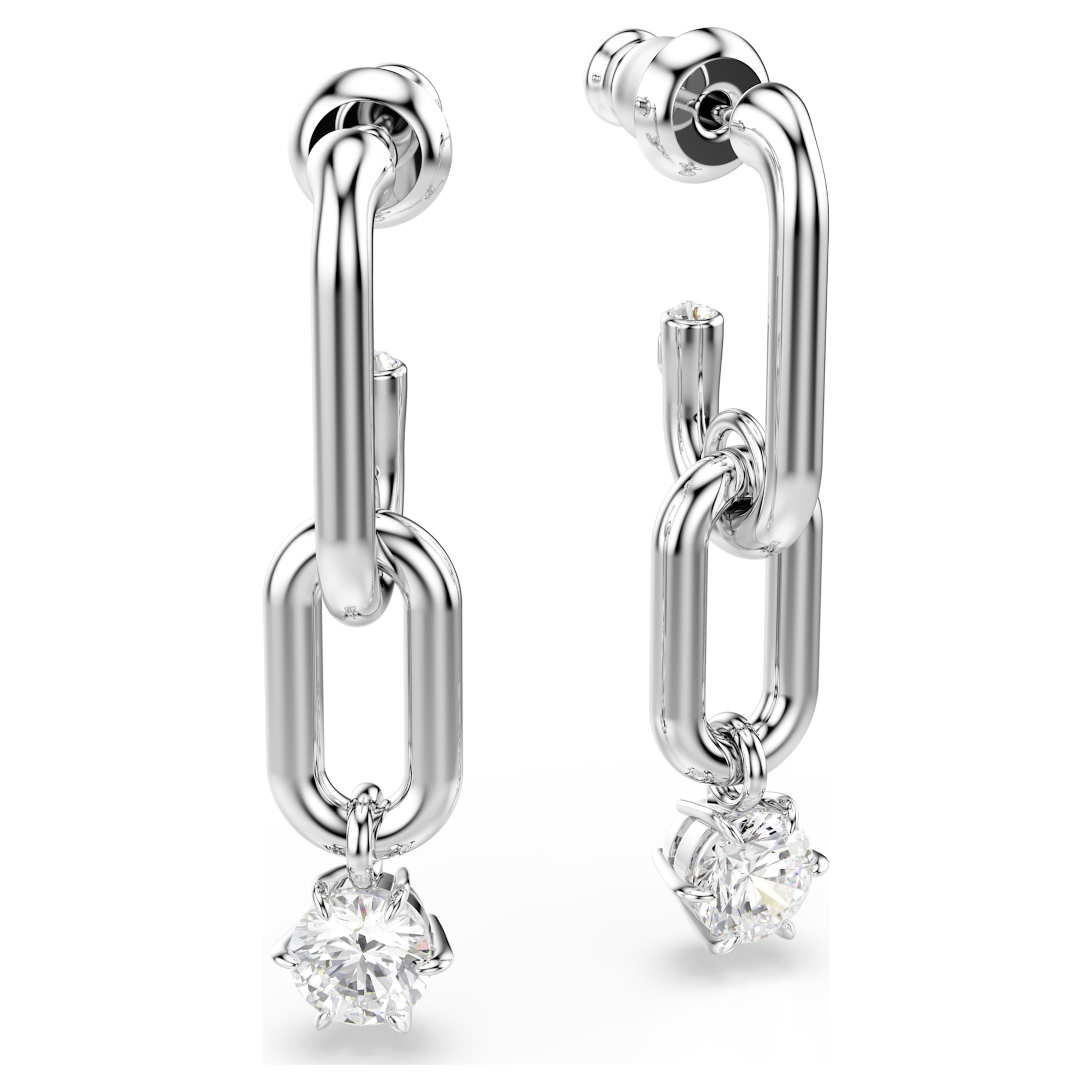 Constella pendant earrings with rhodium-plated links – Swarovski