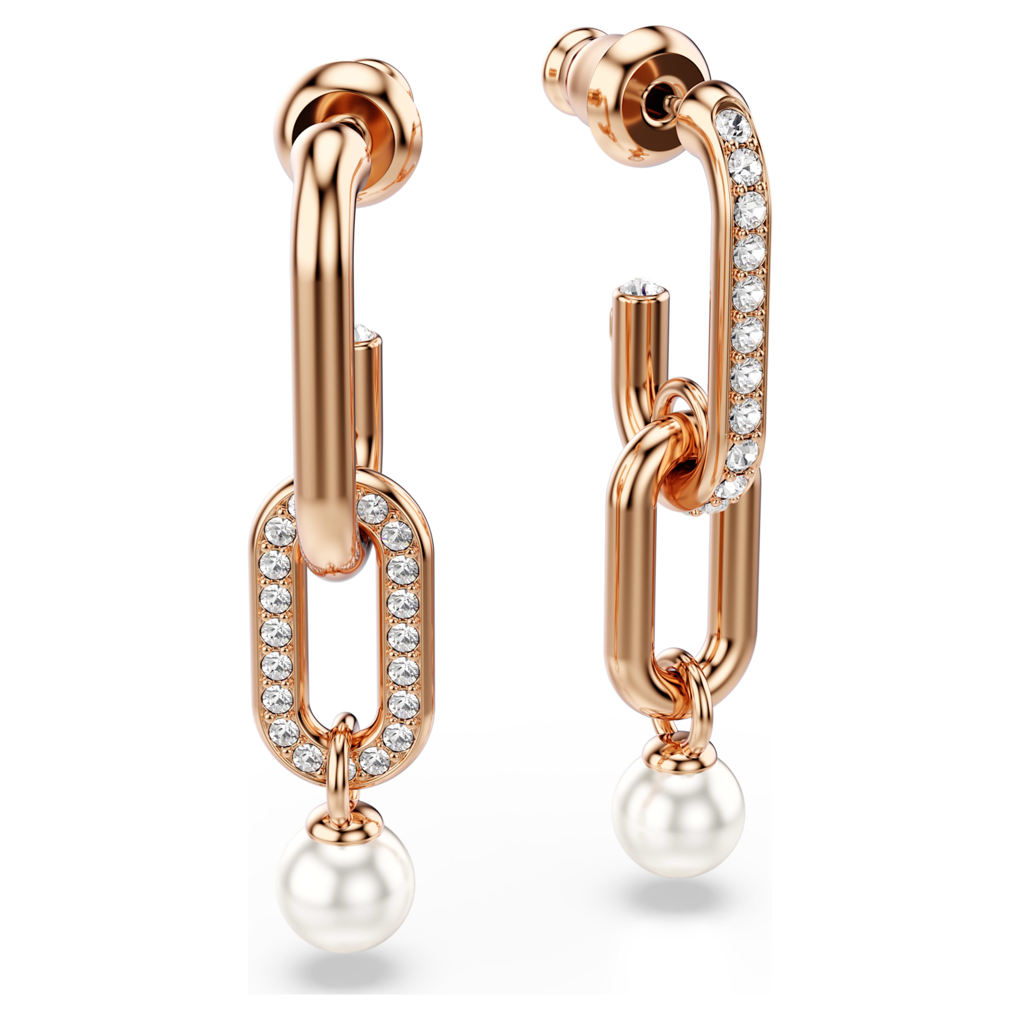 Constella pearl pendant earrings in pink gold – Swarovski
