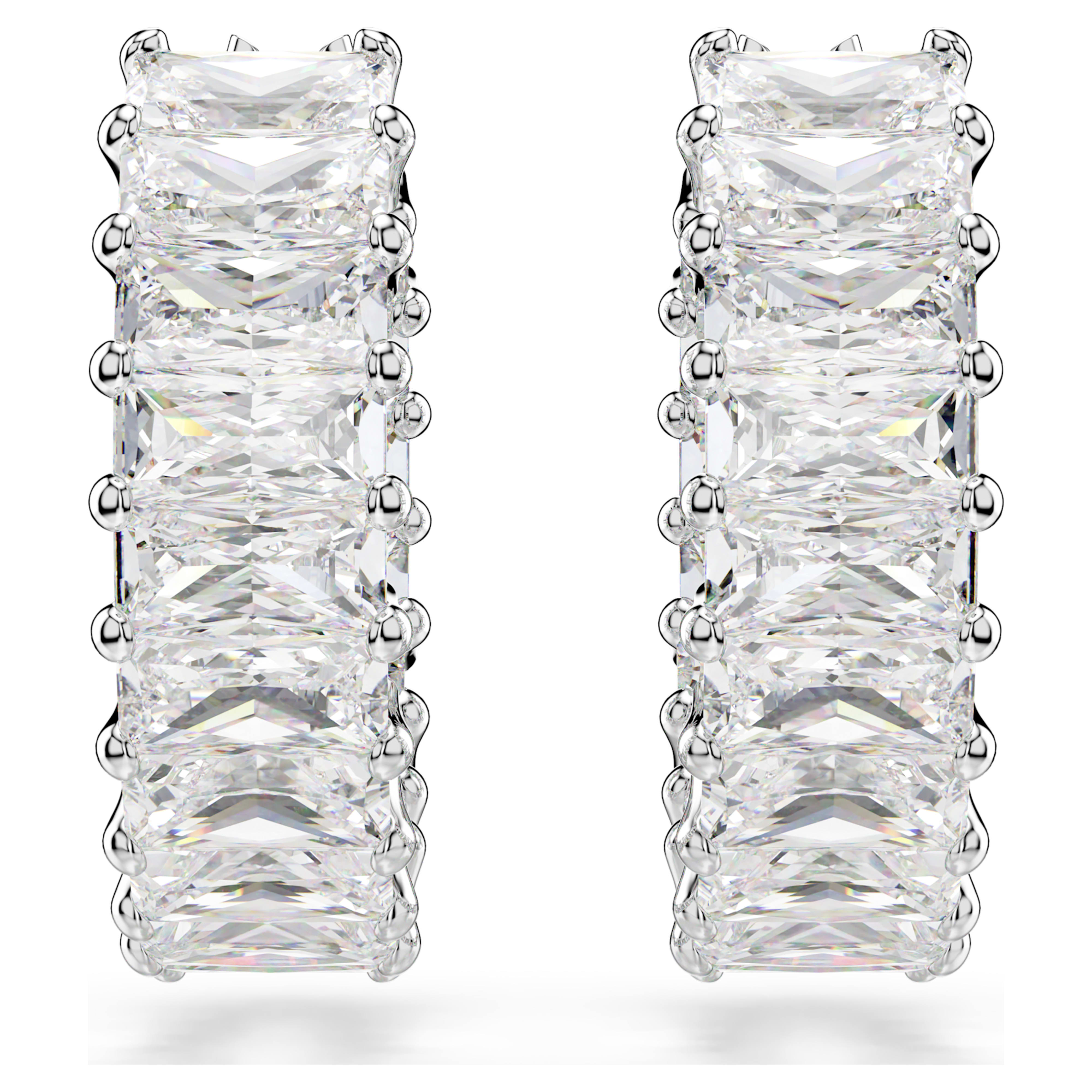 White rhodium-plated Matrix baguette hoop earrings – Swarovski