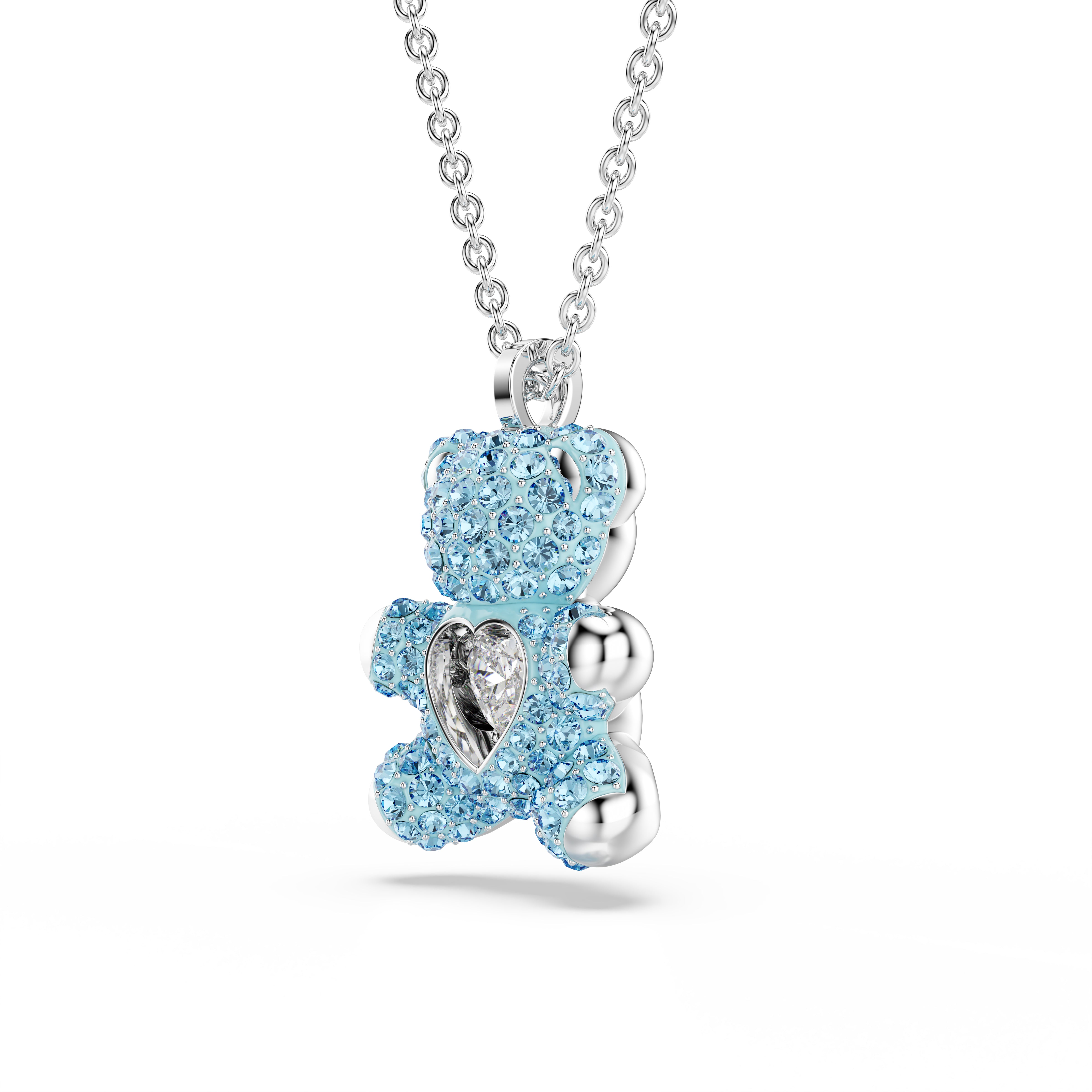 Rhodium-plated Blue Teddy Bear Pendant – Swarovski