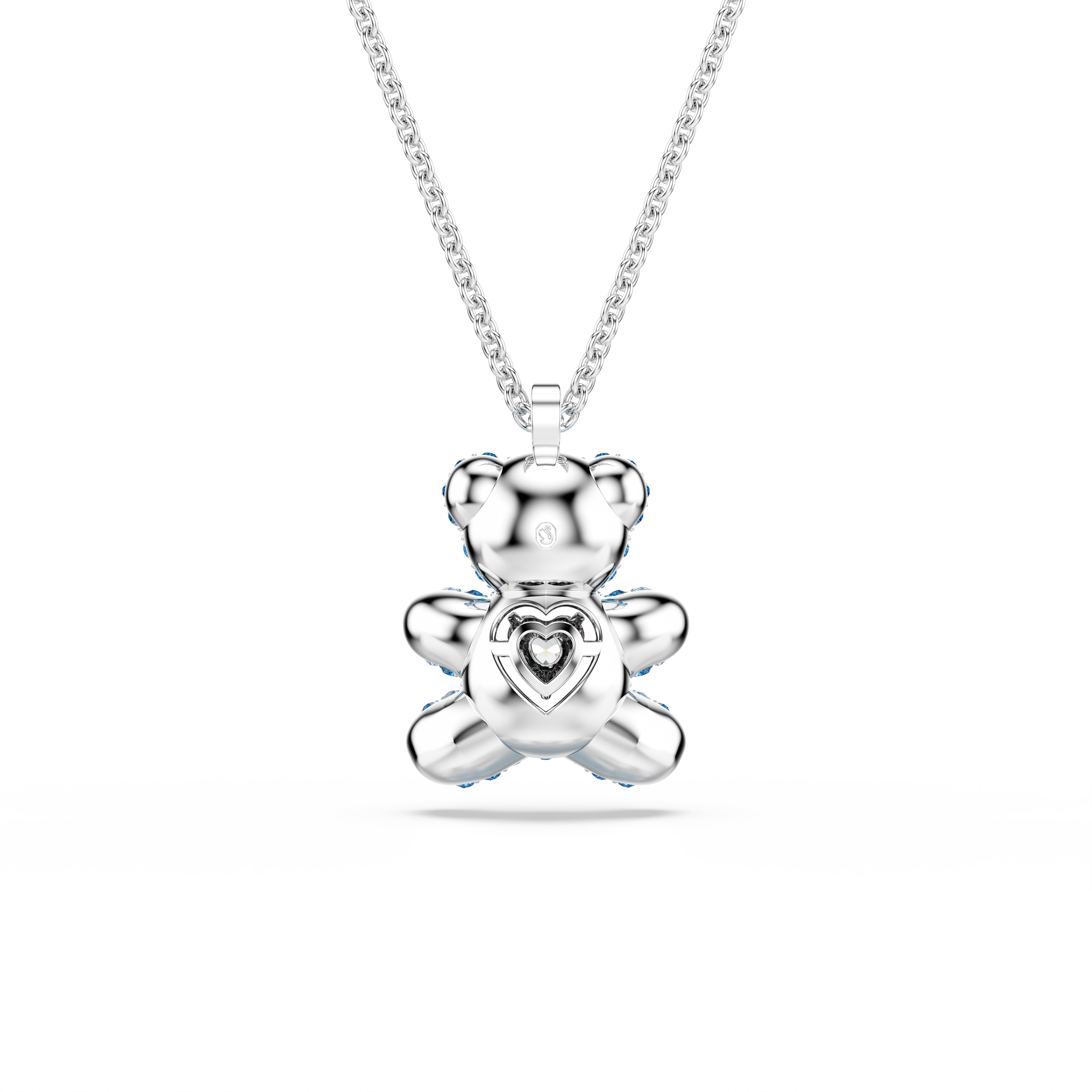 Rhodium-plated Blue Teddy Bear Pendant – Swarovski