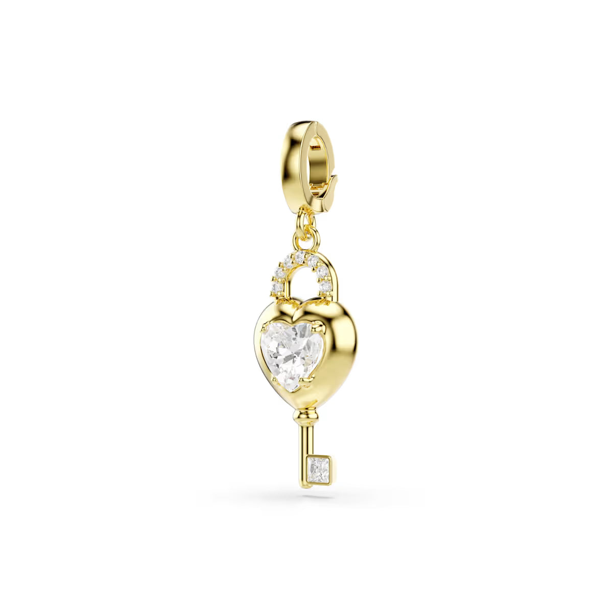 Idyllia Charm, Various Sizes, Heart with Key, White, Gold Tone Plating