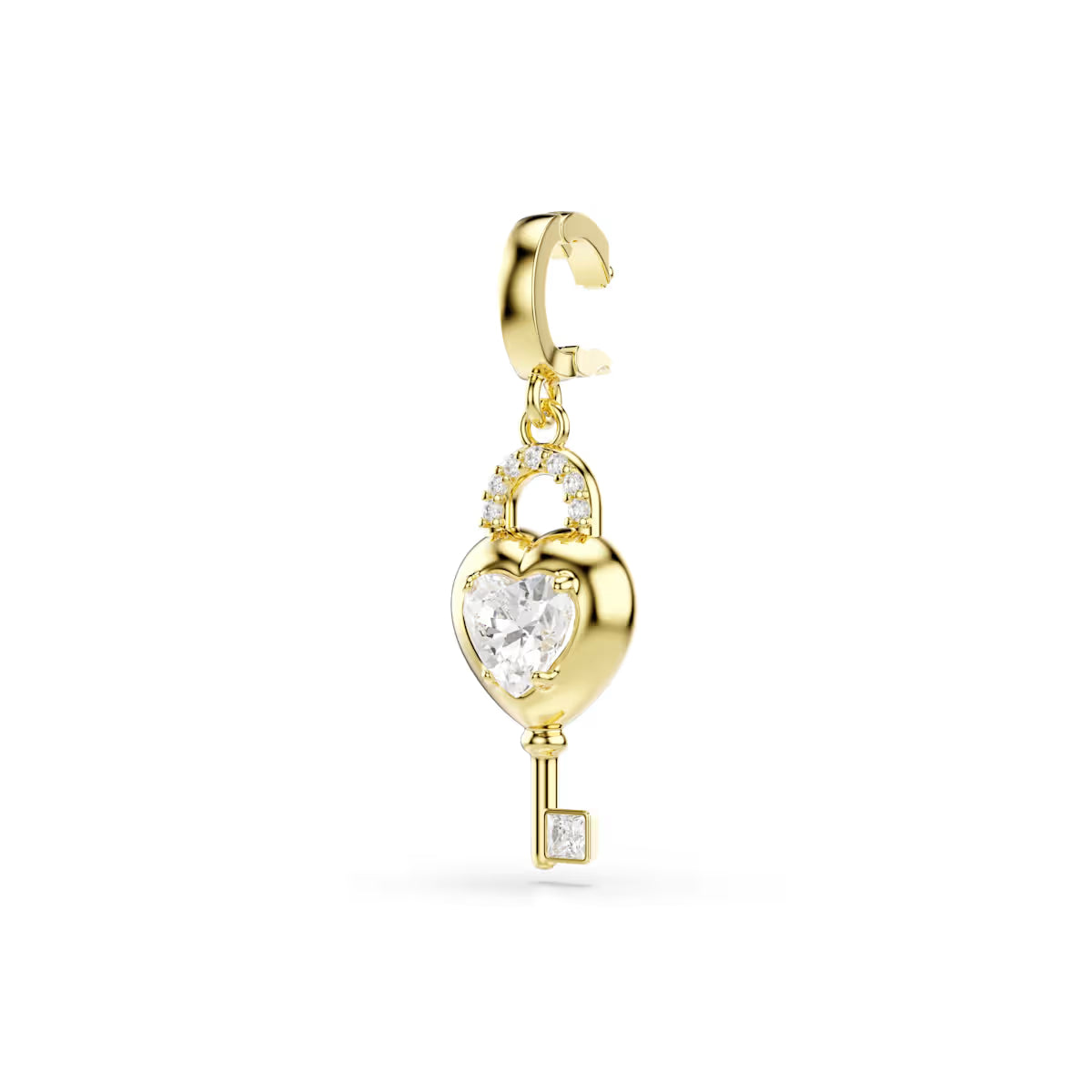Idyllia Charm, Various Sizes, Heart with Key, White, Gold Tone Plating