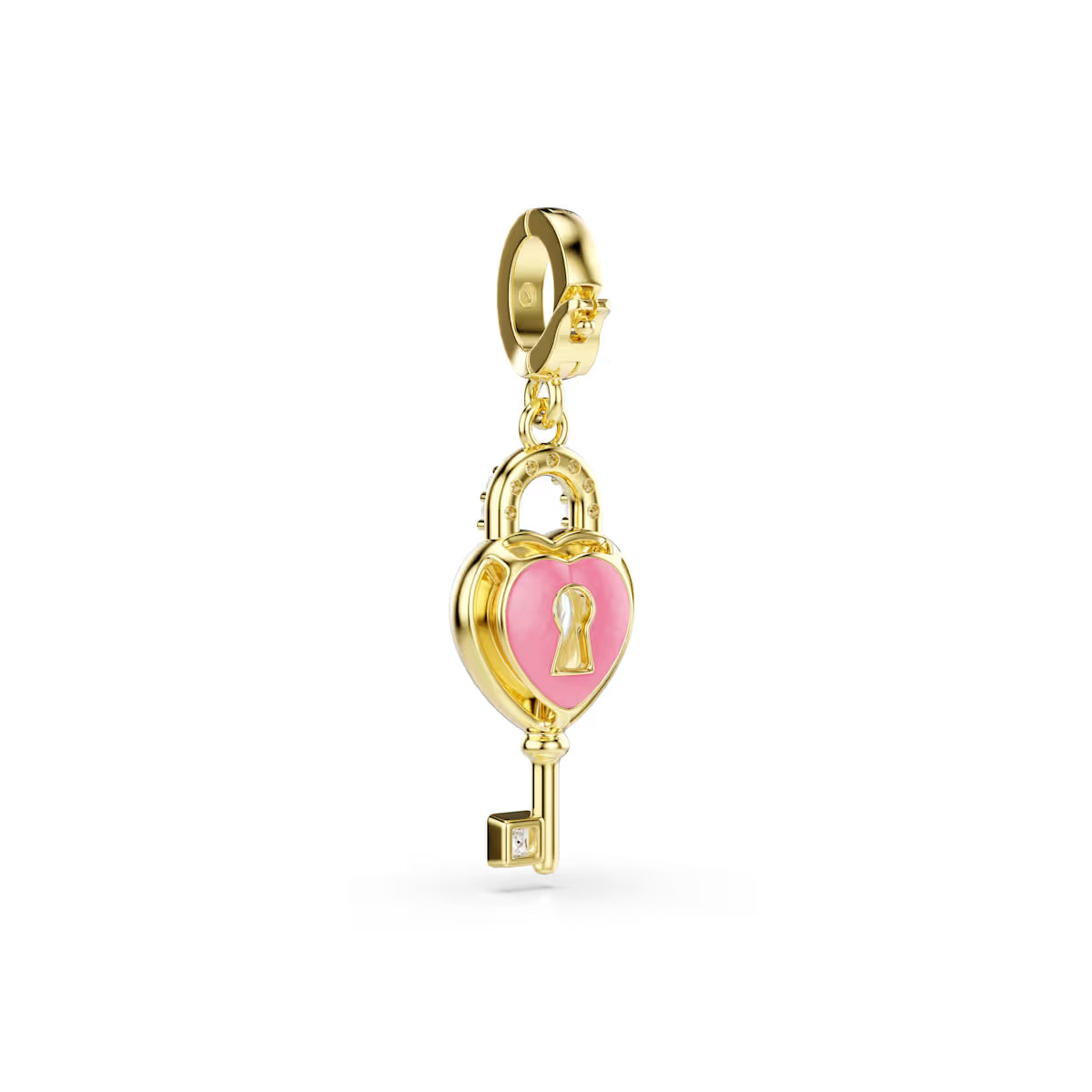 Idyllia Charm, Various Sizes, Heart with Key, White, Gold Tone Plating