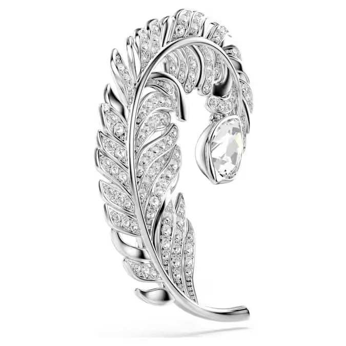 Idyllia - Silver White - Feather Brooch - Swarovski