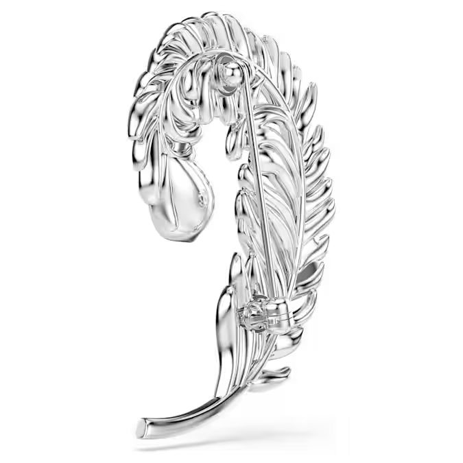Idyllia - Silver White - Feather Brooch - Swarovski