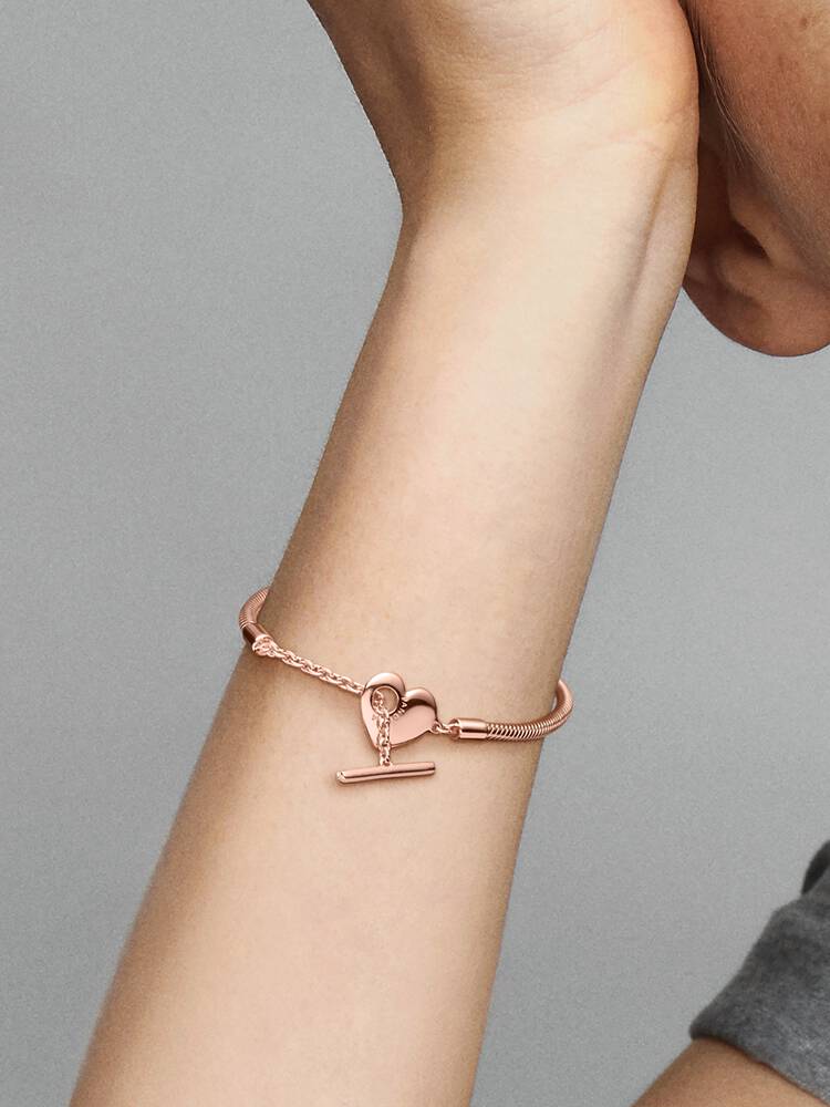 Pulseira Pandora - Fecho Coração Malha Cobra
