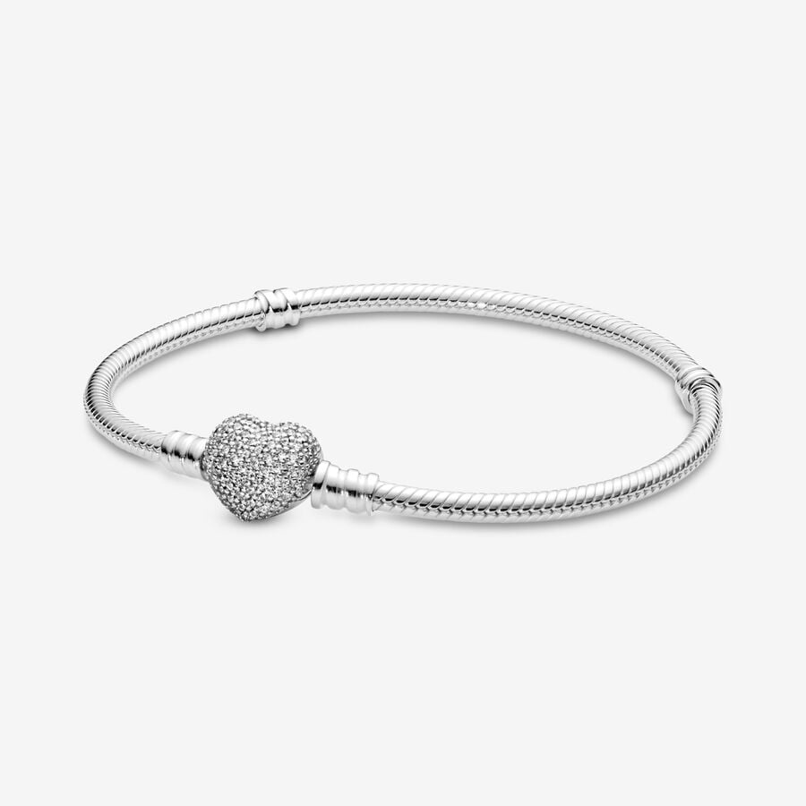 Malla Serpiente - Corazón Brillante - Plata - Pulsera - Pandora