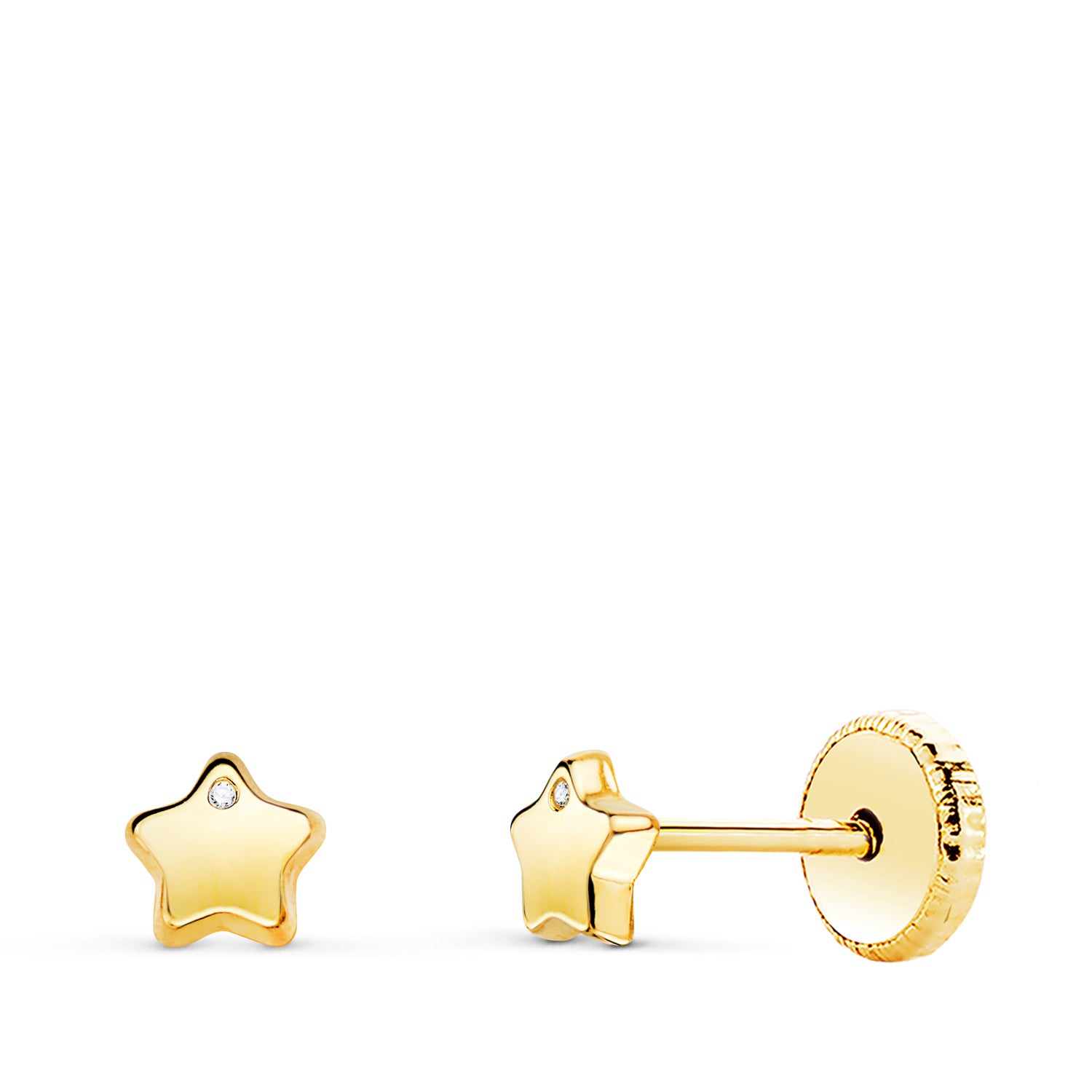 Boucles d'oreilles en Or Jaune 18K avec Étoile Brillante et Zirconia 4,5X4,5 mm Fermoir à Écrou