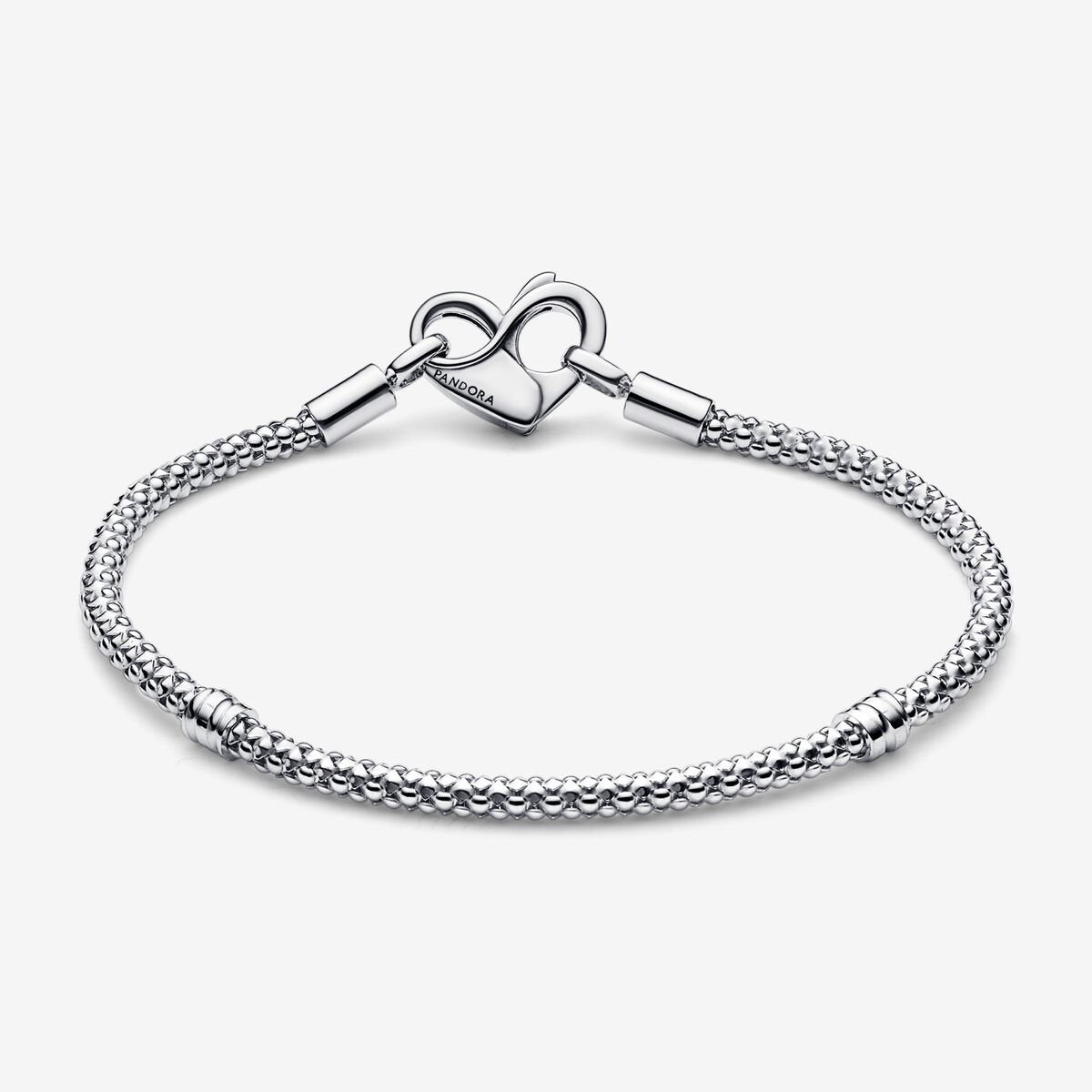 Studded Mesh Bracelet with Heart Clasp | Pandora