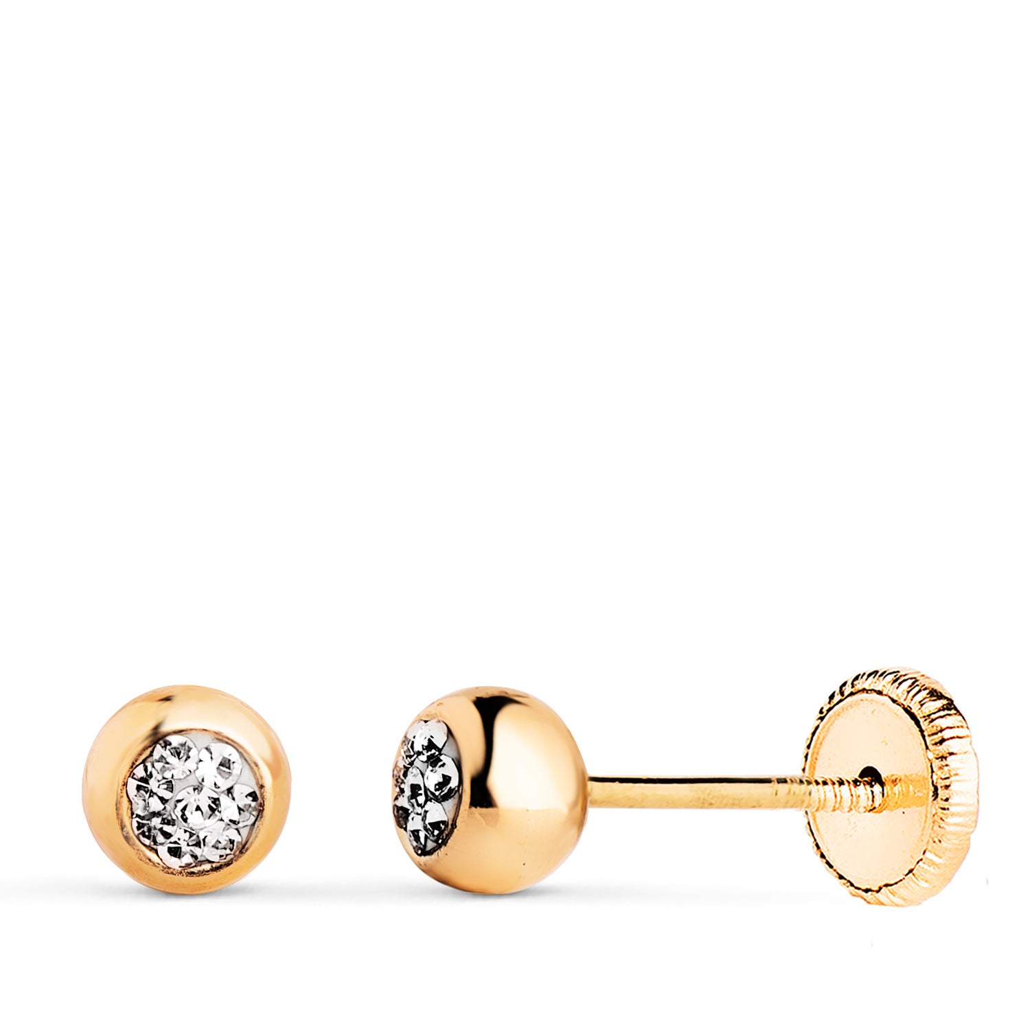 Boucles d'oreilles Boules en Or Jaune 18K avec des Pierres en Zircone Taille : 5MM Fermeture à Écrou