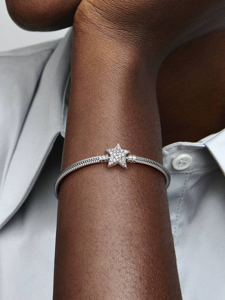 Pulseira Pandora - Fecho Estrela Assimétrico em Malha Cobra