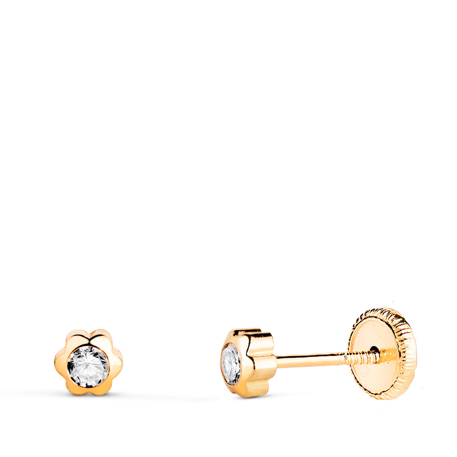 Boucles d'oreilles Or Jaune 18K Marguerite avec Zircon Taille : 4 X 4 mm Fermeture à Vis