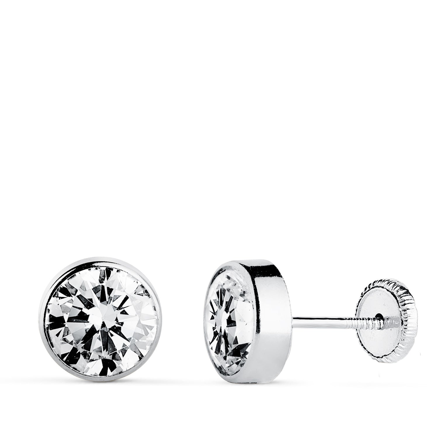 Boucles d'oreilles Or Blanc 18 Carats Zirconium Rond 7 mm Fermoir a Vis