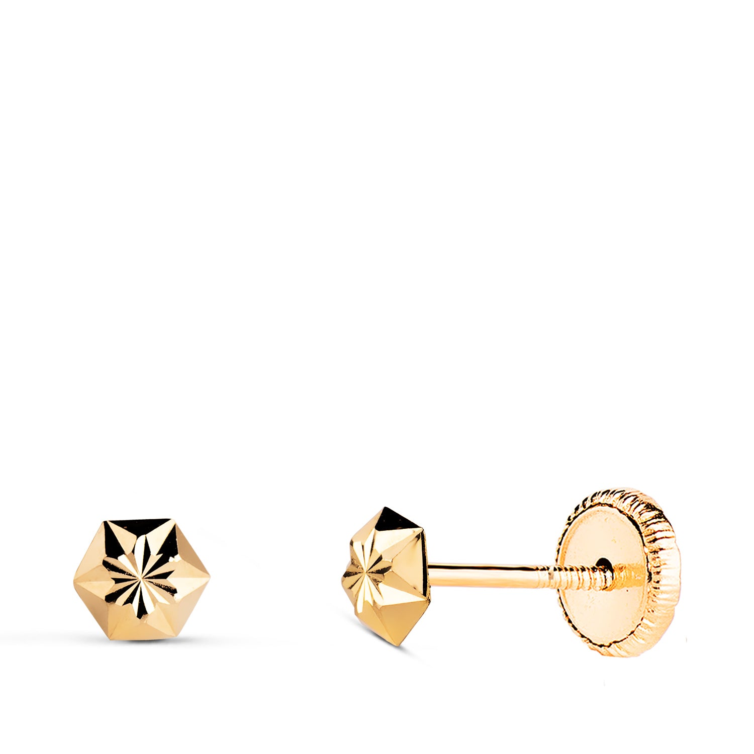 Boucles d'oreilles Étoile Sculptée en Or Jaune 18K Taille : 5 X 4,5 mm Fermeture à Écrou