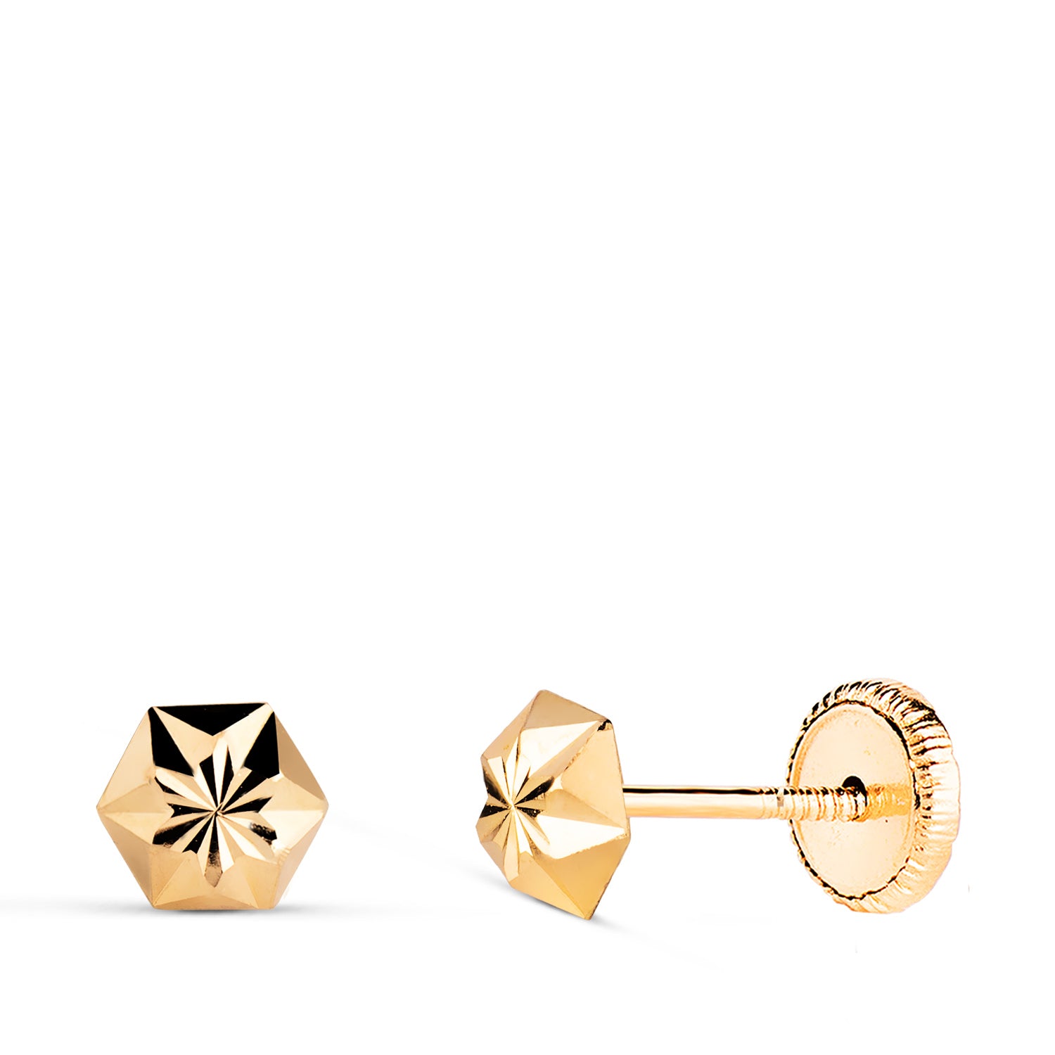 Boucles d'oreilles Étoile Sculptée en Or Jaune 18K Taille : 5,5 X 5 mm Fermeture à Écrou