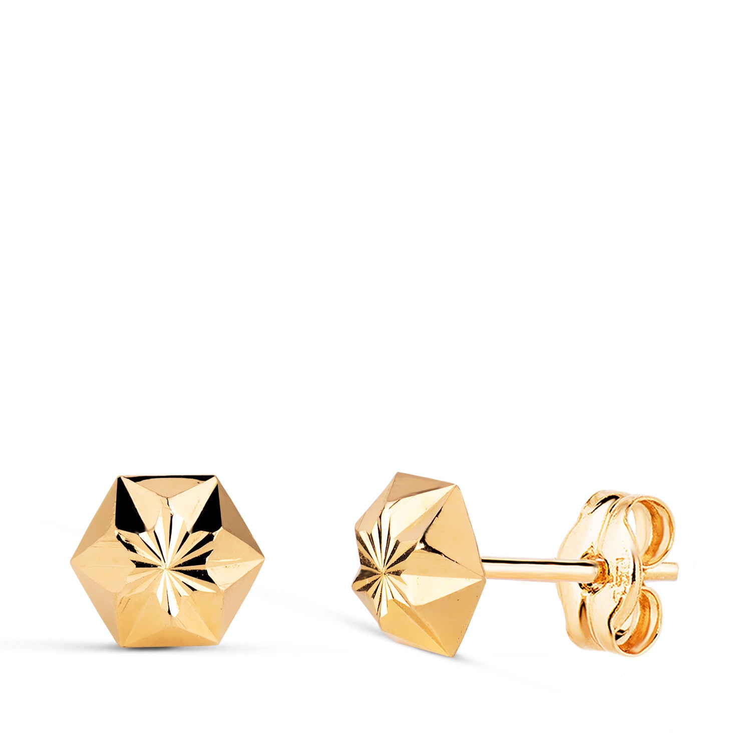 Boucles d'oreilles en Or Jaune 18K Étoiles Sculptées Taille : 7 X 6 mm Fermeture à Pression
