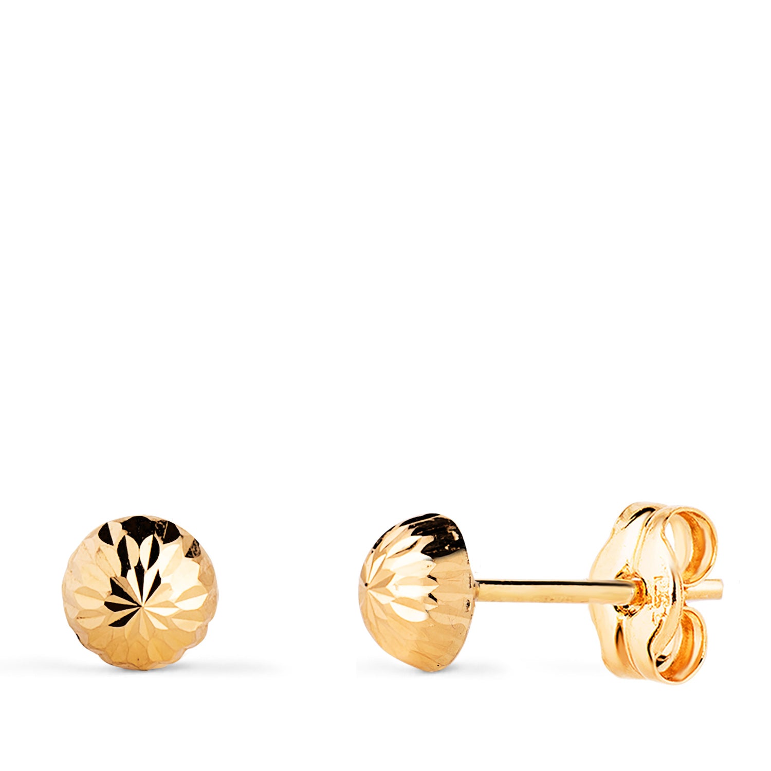 18K Yellow Gold Sculpted Half Hollow Ball Earrings Width: 5 mm Press studs