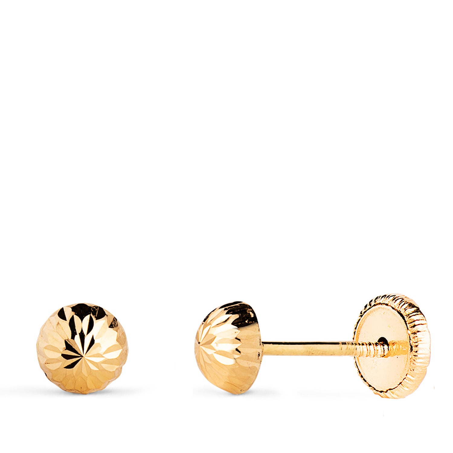 18K Yellow Gold Sculpted Half Hollow Ball Earrings Width: 5 mm Nut Closure