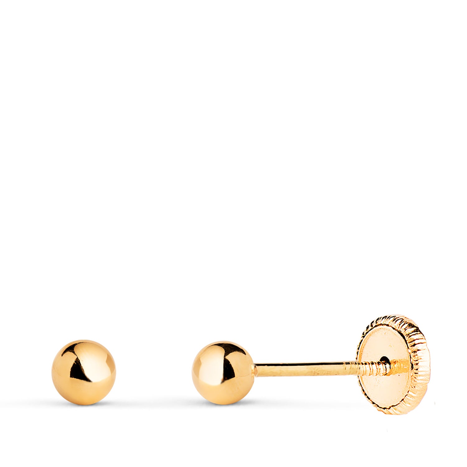 18K Yellow Gold Smooth Ball Shine Hollow Earrings Width: 3 mm Nut Closure