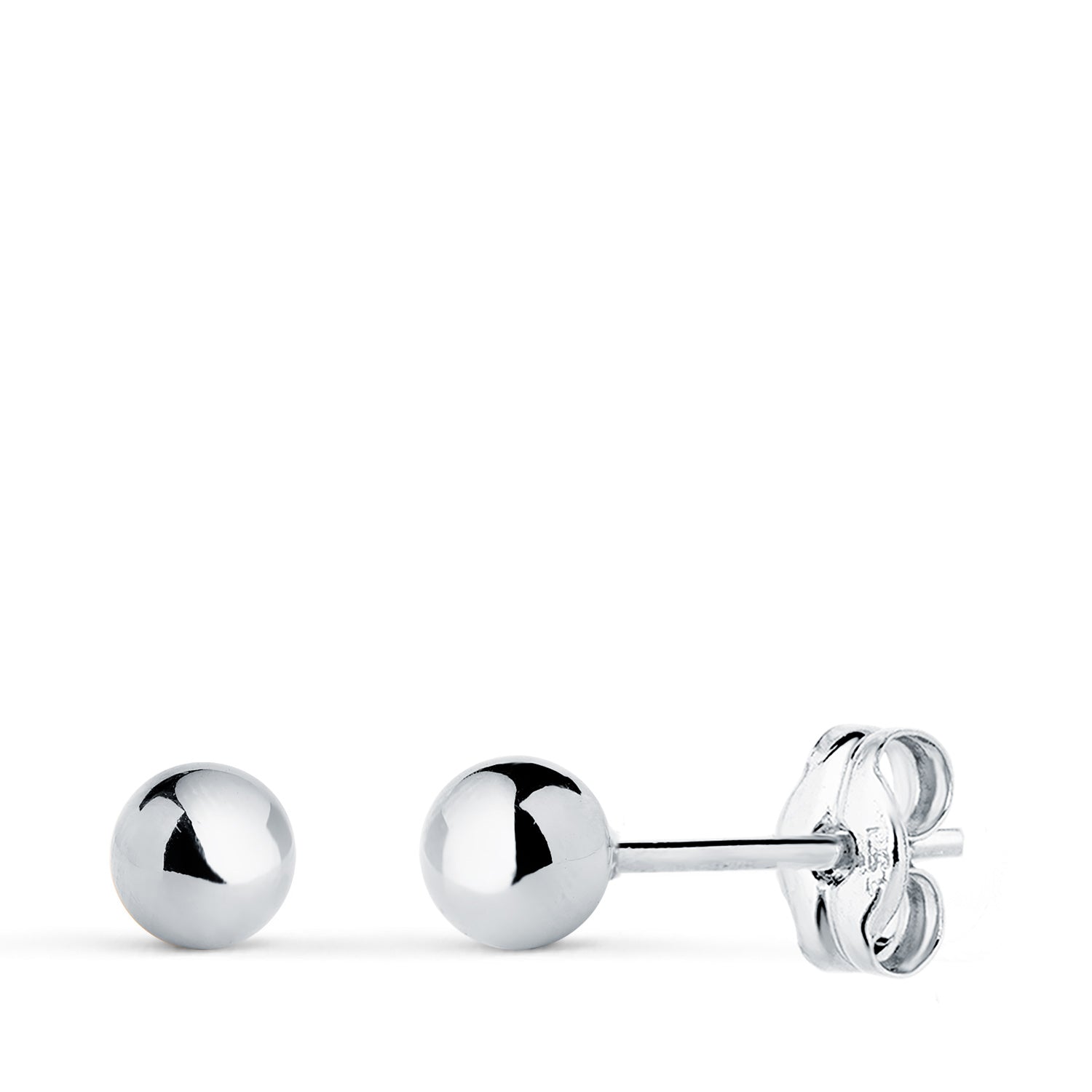 Boucles d'oreilles en Or Blanc 18K Boule Lisse Brille Creux Largeur : 4 mm Fermeture Par Pression