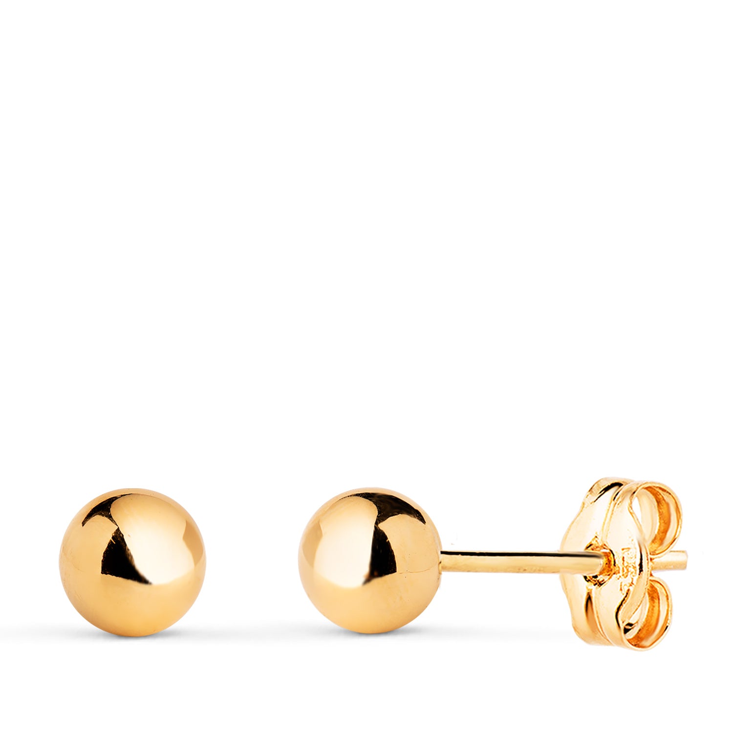 18K Yellow Gold Earrings Smooth Hollow and Shiny Ball Width: 5 mm Press studs