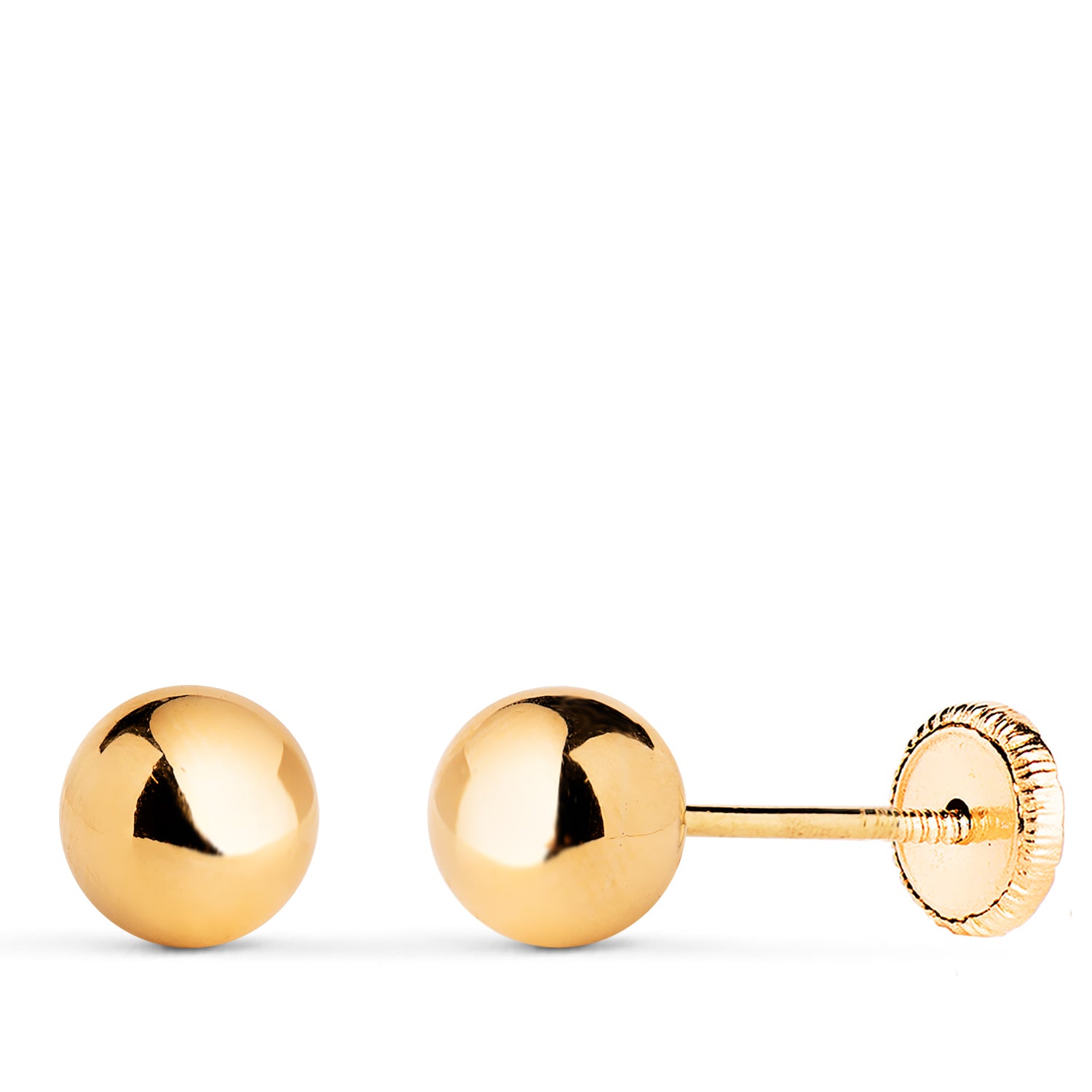 9K Clous d'oreilles Boules Polies 6MM en Or Jaune Fermoir a Vis