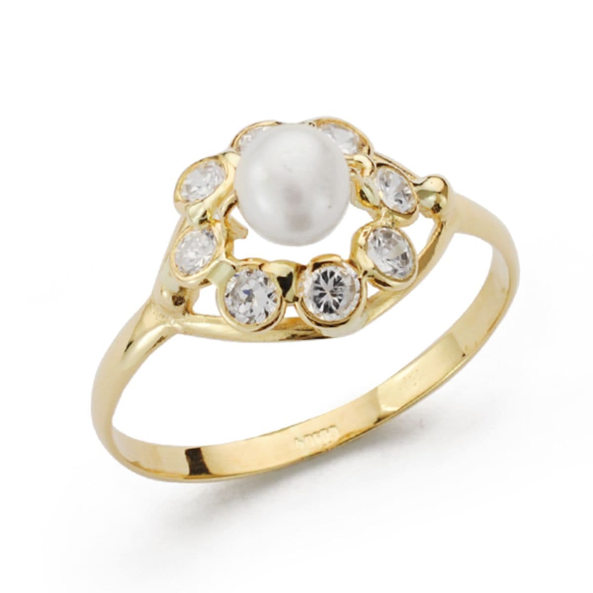 18K gult gull 4MM perlering med zirkon Bredde: 10 mm
